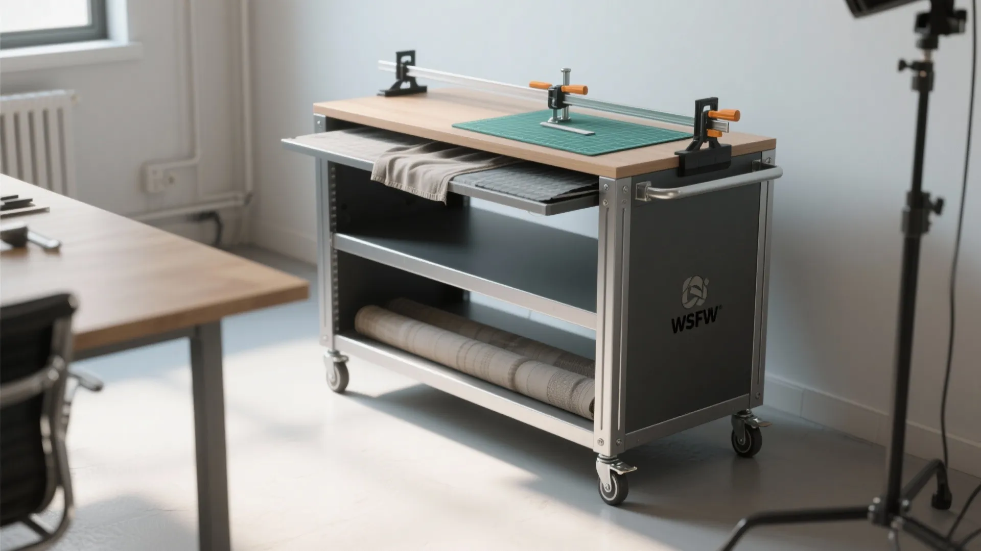 4. Rolling cutting cart with mounting clamps