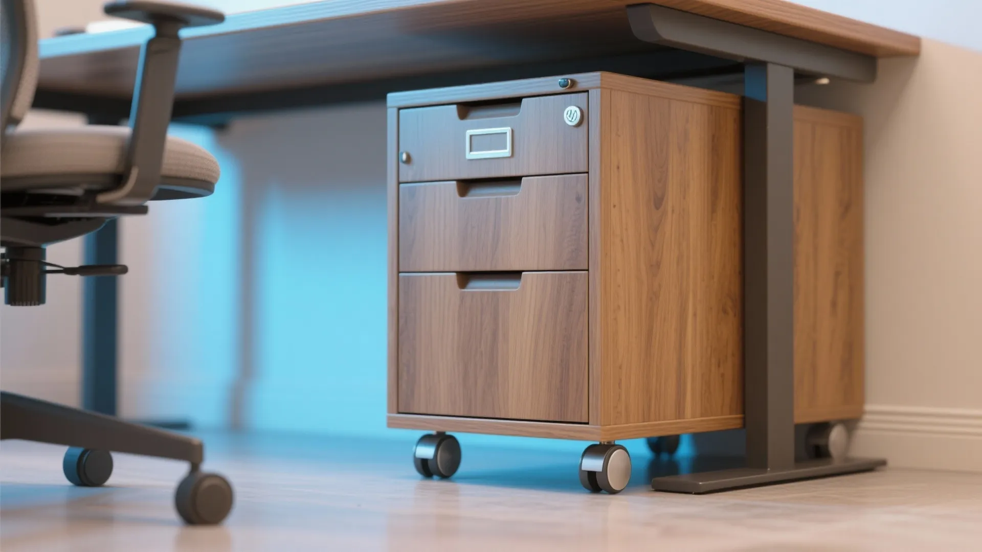 Compact rolling file cabinet fitting under desk