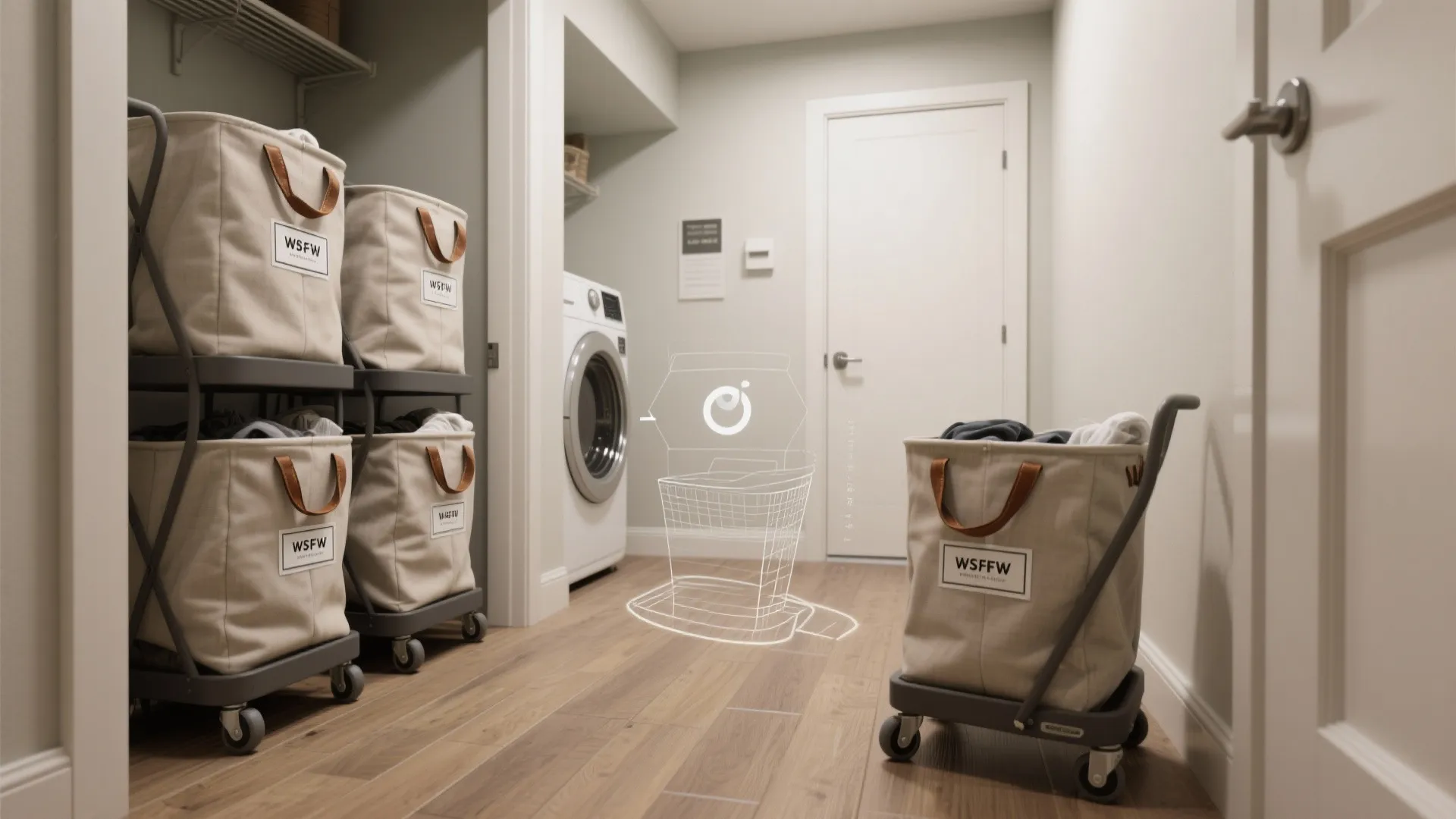 3. Sort smart with rolling hampers and labels