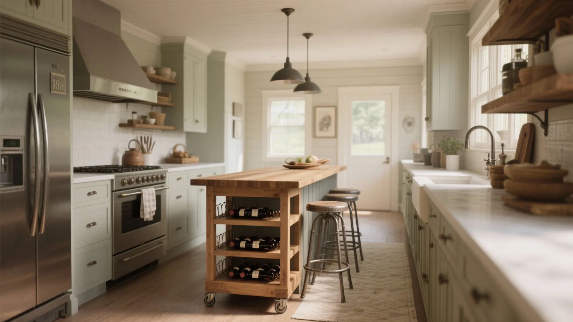 4. Make a multi-functional island or rolling cart your tiny-workhorse