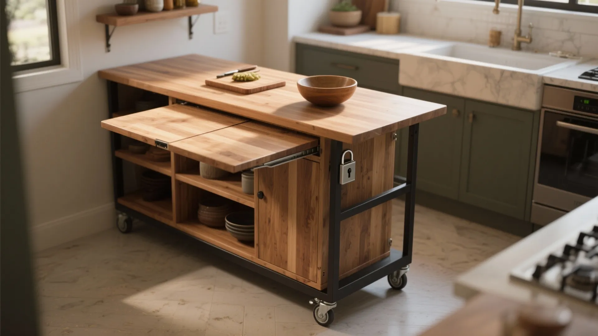 4. Rolling island with a drop-leaf extension