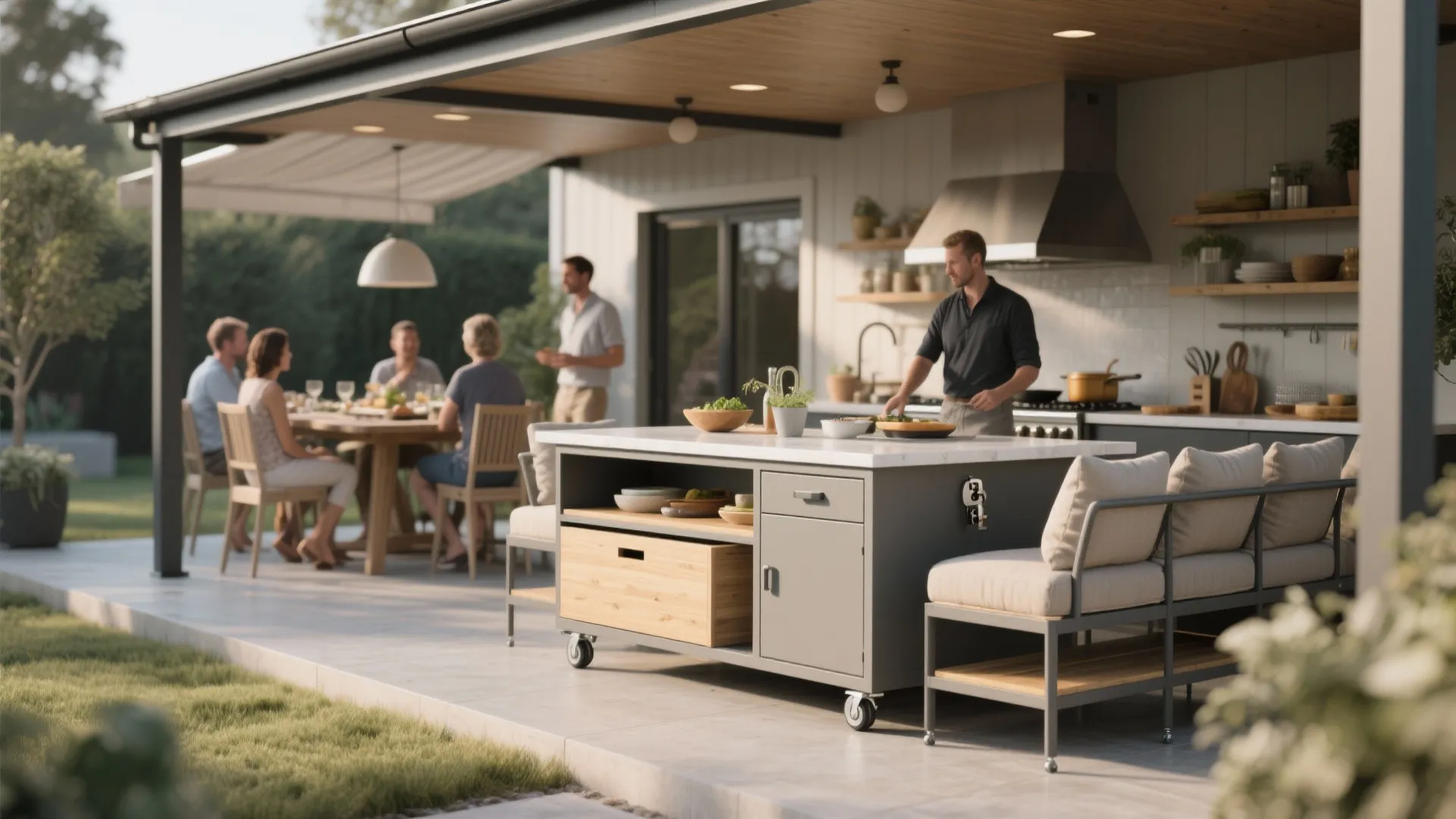 5. Multi-functional seating and moveable islands