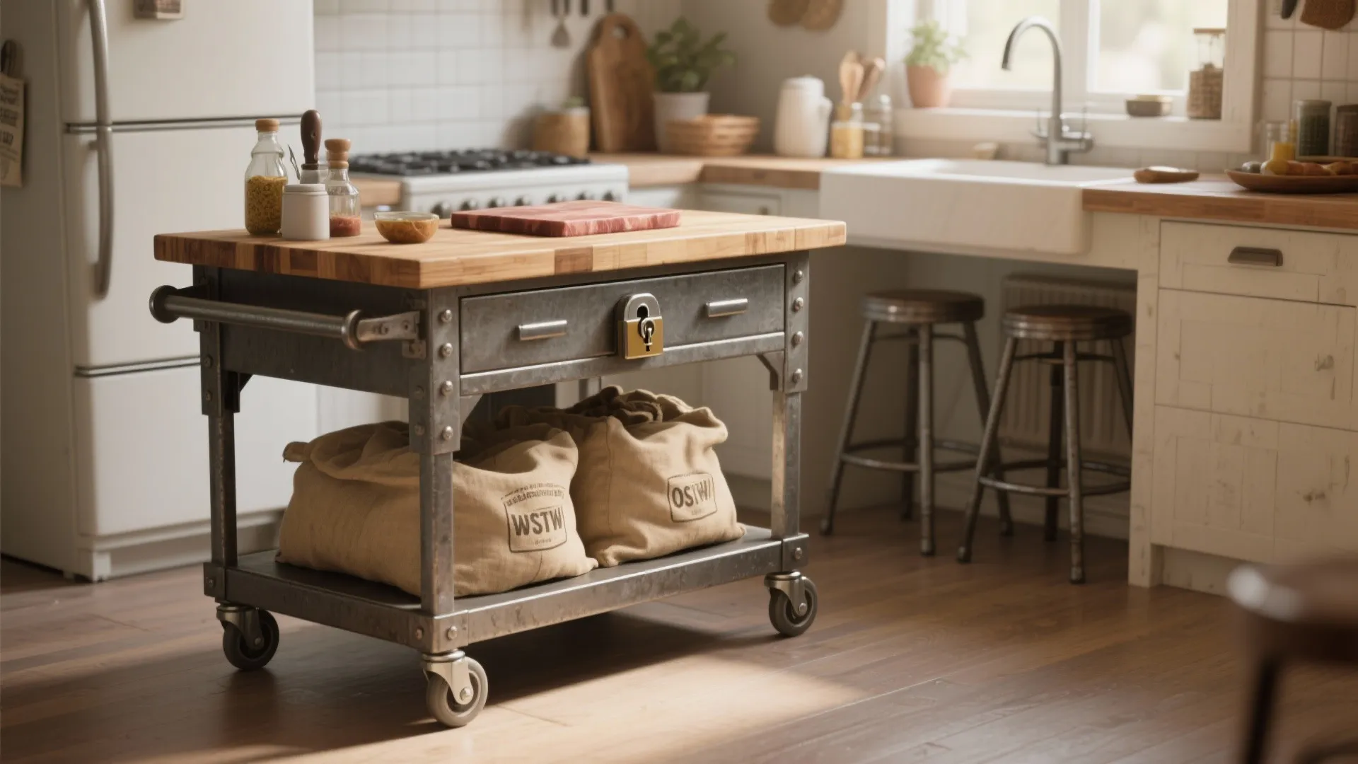 1. Rolling island with lockable casters