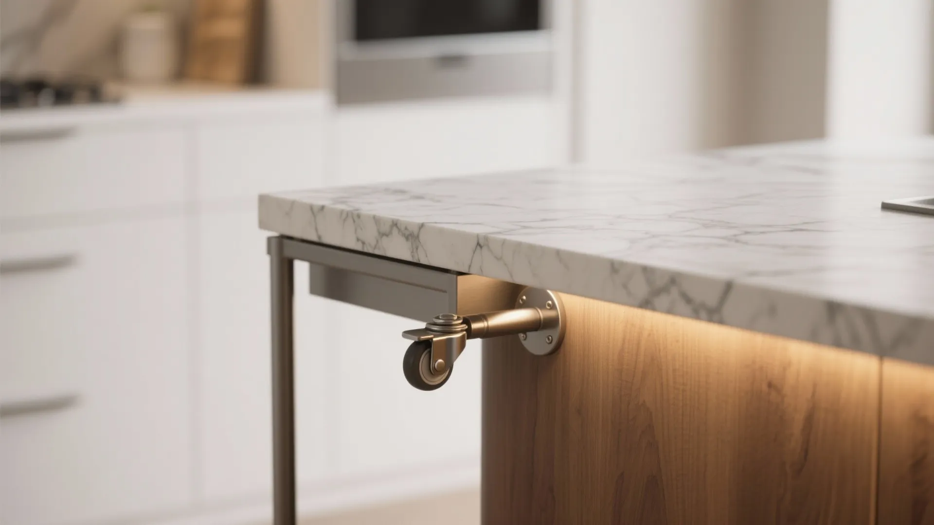 1. Narrow rolling island with marble top