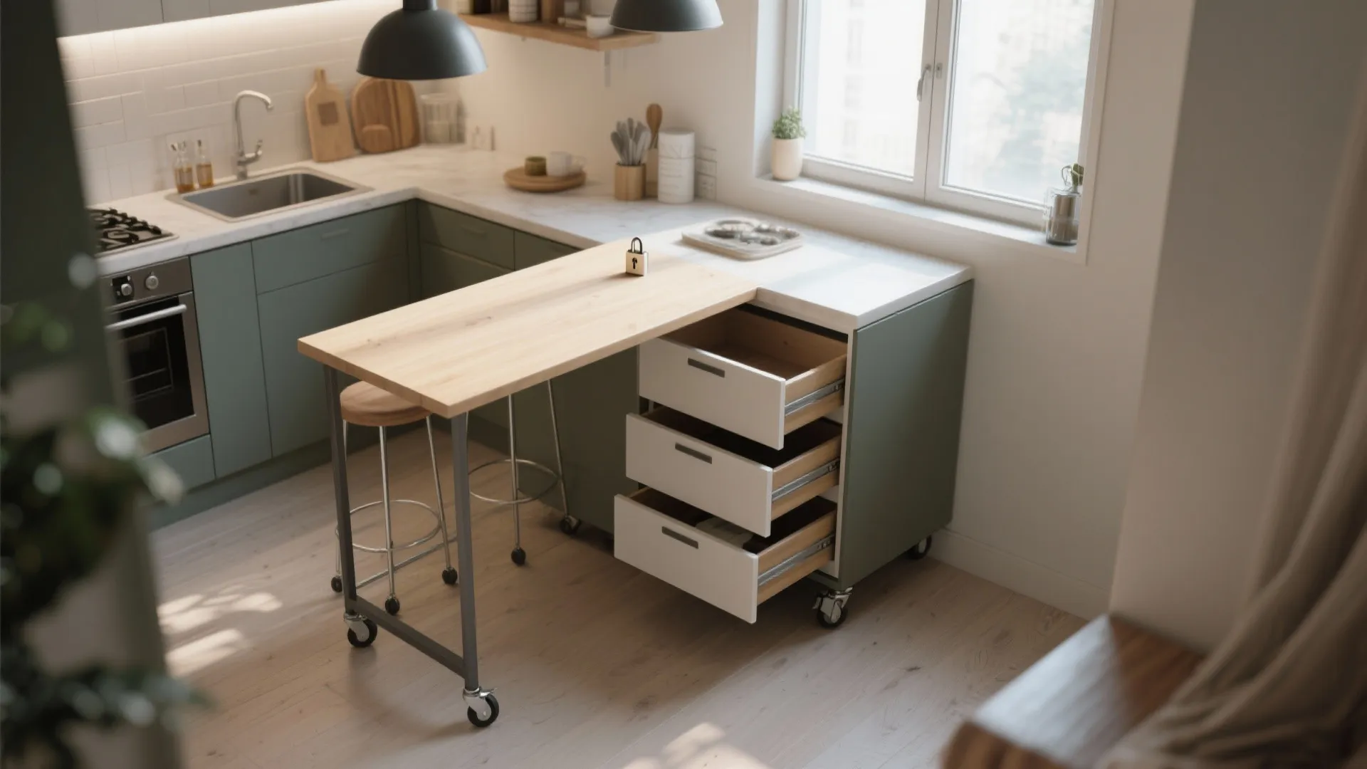 4. Multi-function islands and movable furniture