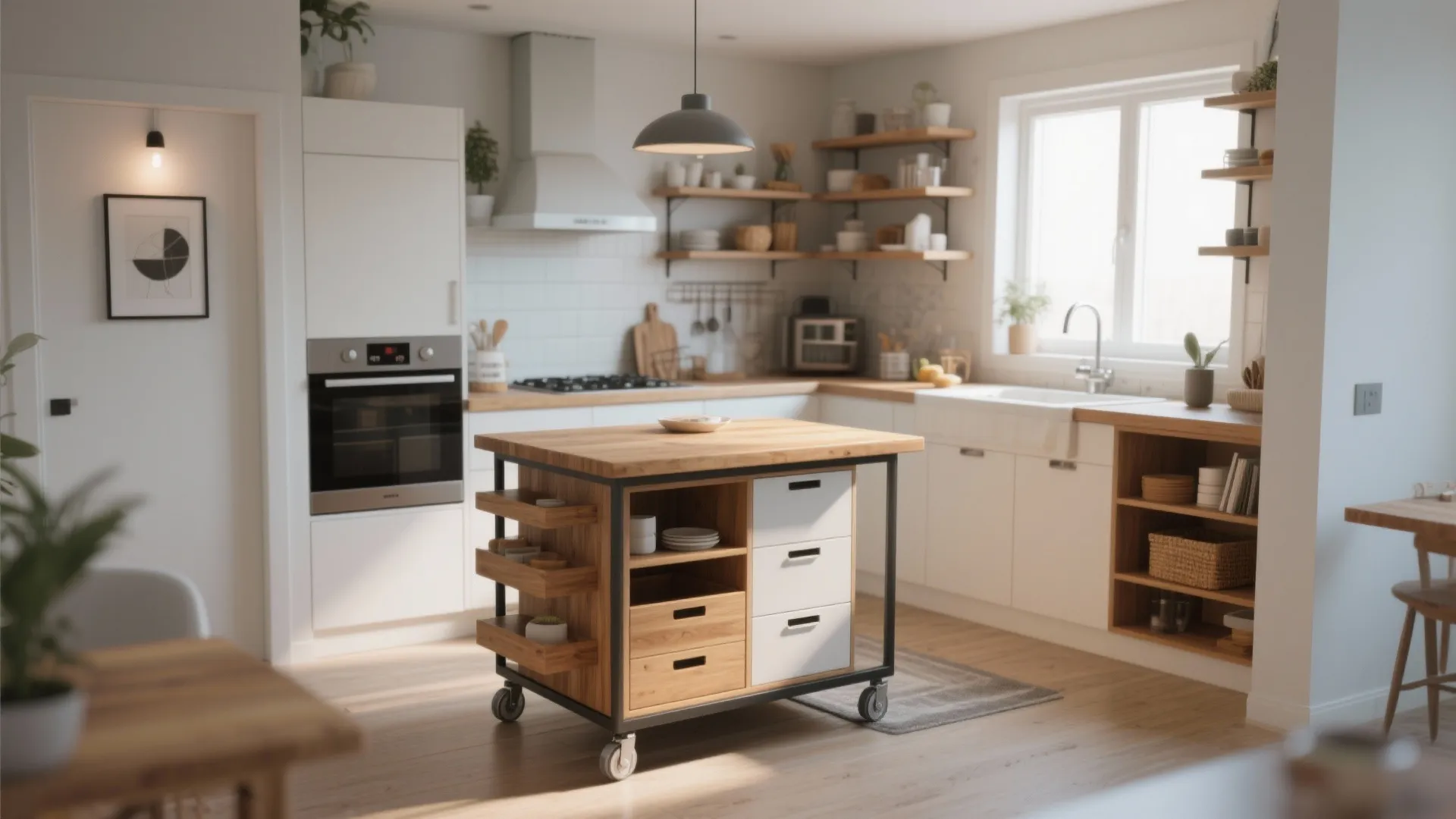 8. Add a Rolling Kitchen Island