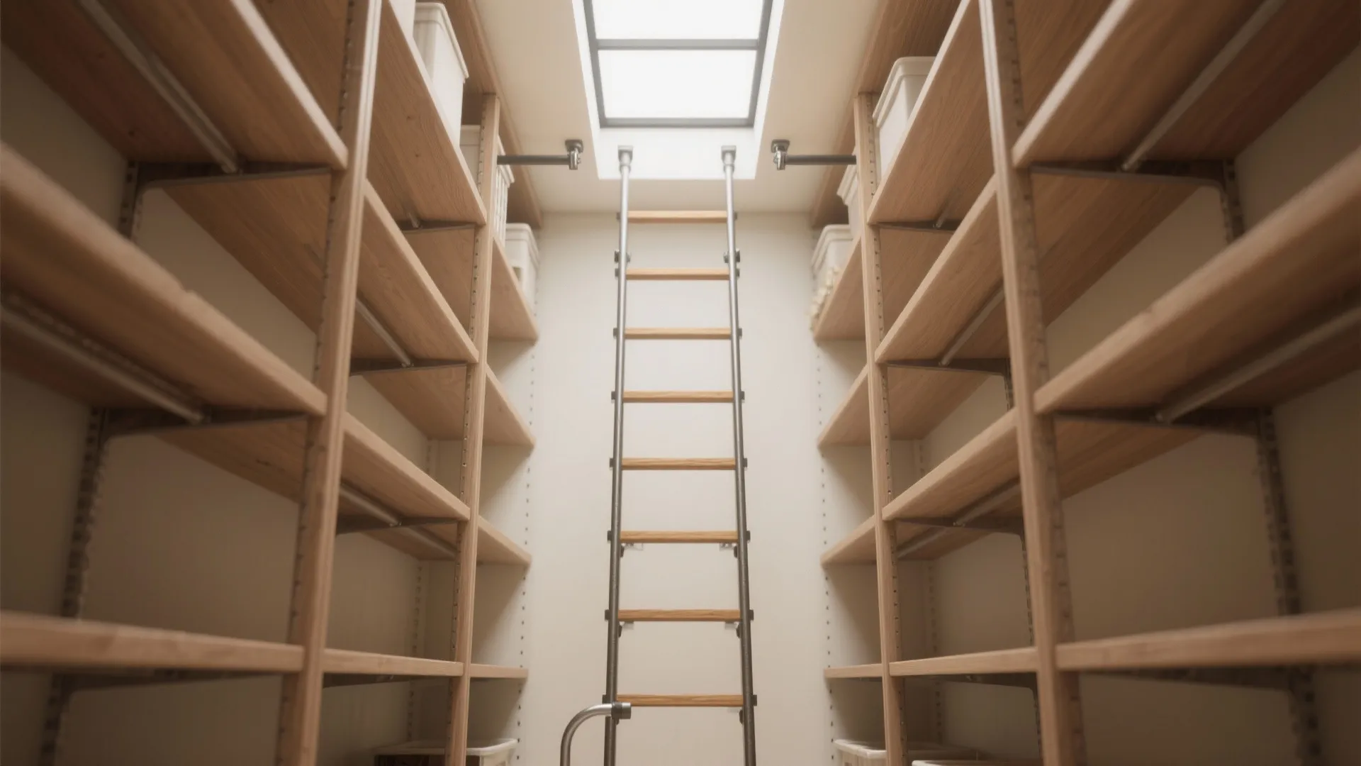 2. Laddered Shelving with a Rolling Ladder