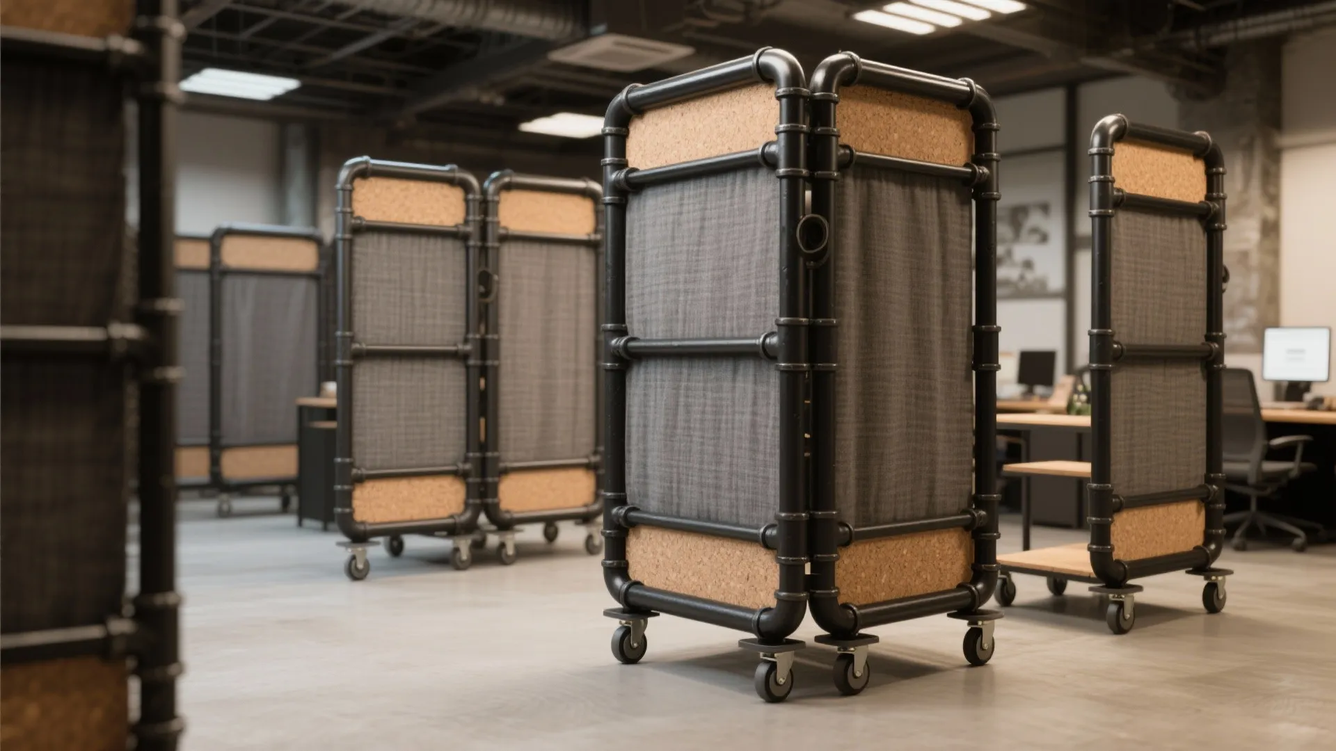 5. Modular rolling partitions and industrial pipe frames