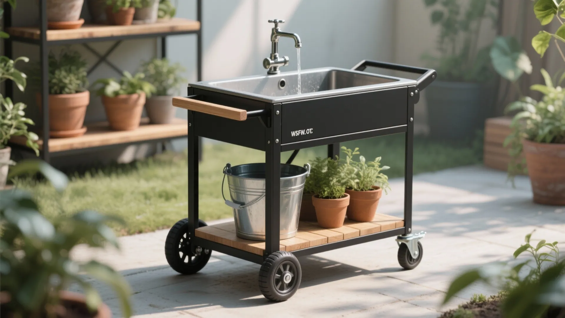 3. Rolling potting cart with integrated sink