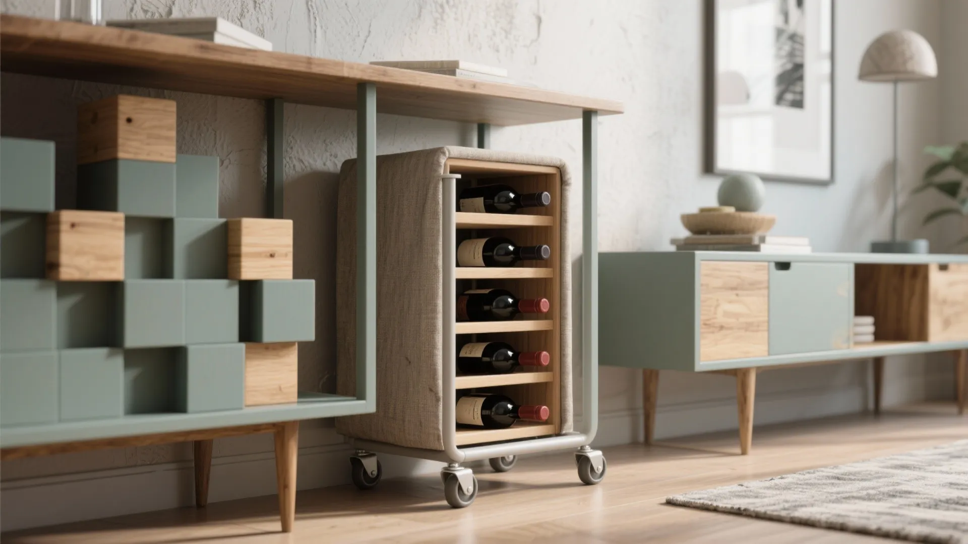 4. Slim rolling racks and stackable cubes