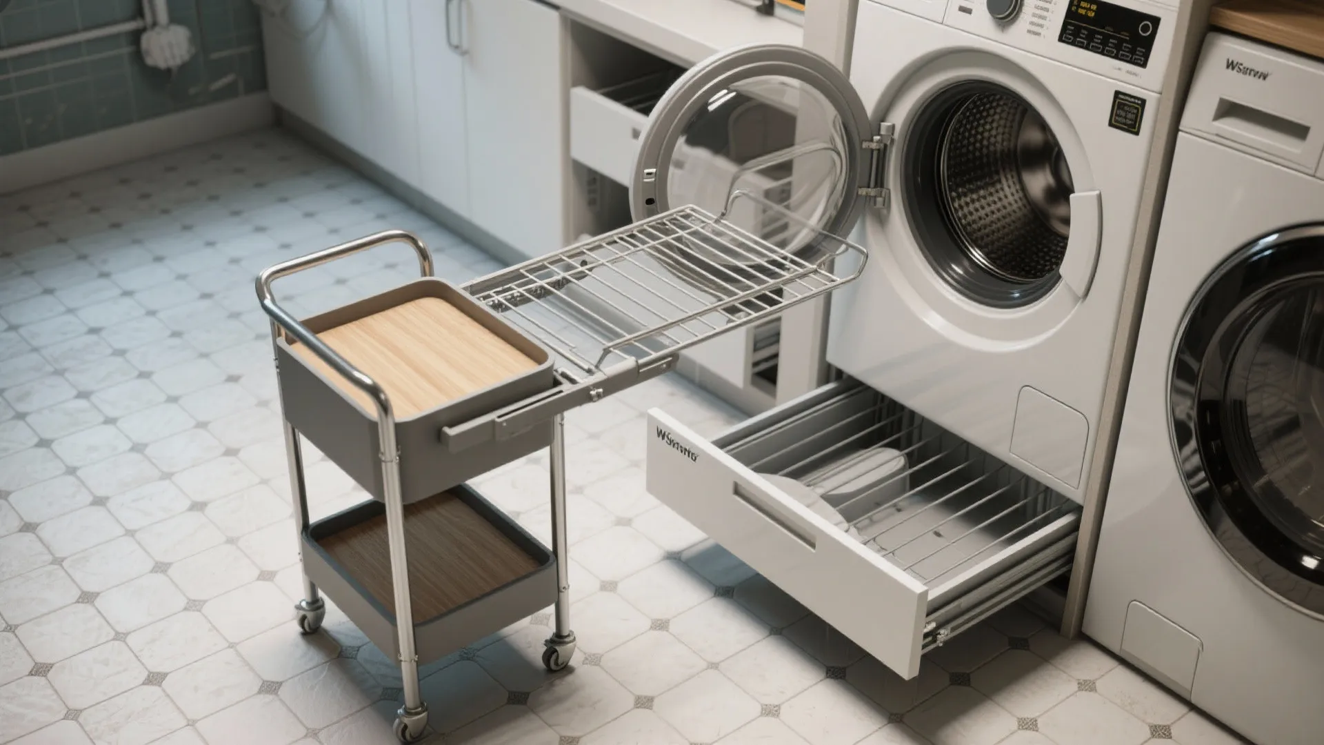 4. Slim rolling storage and pull-out drying racks