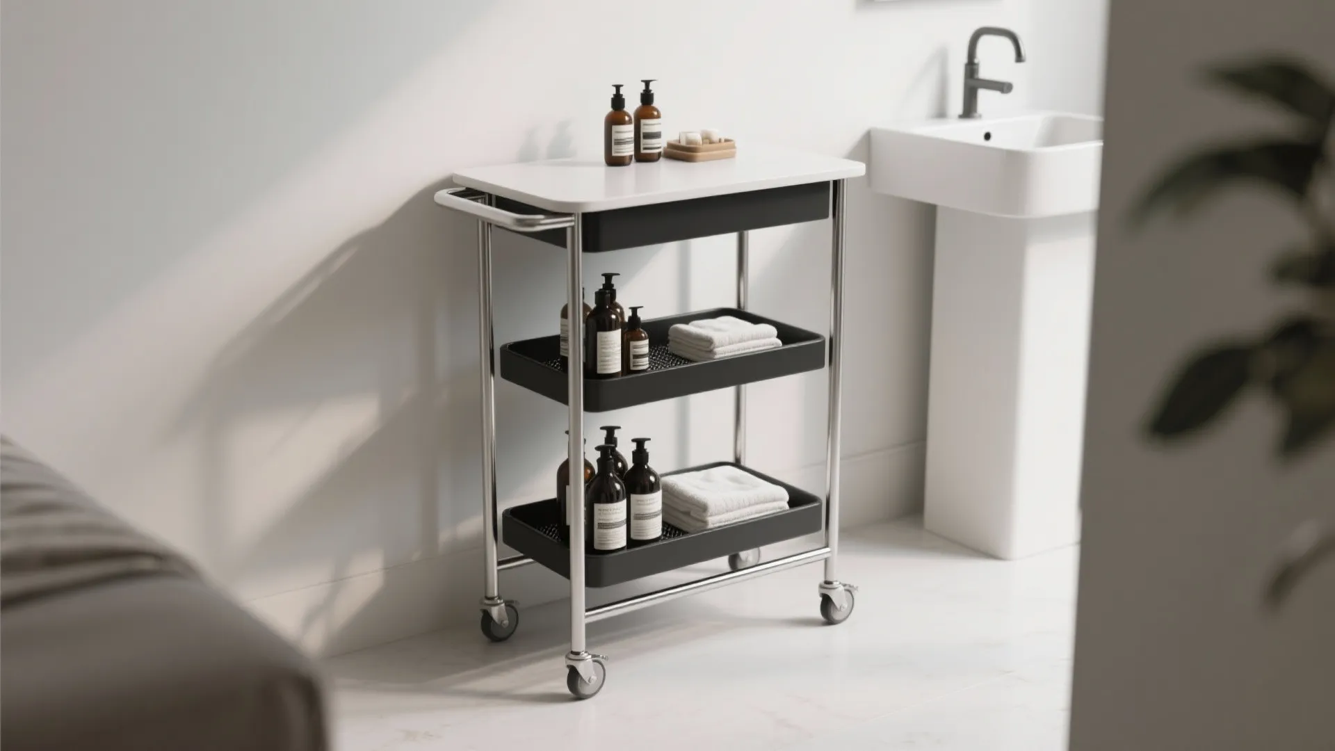 Rolling Trolley Table Beside the Sink