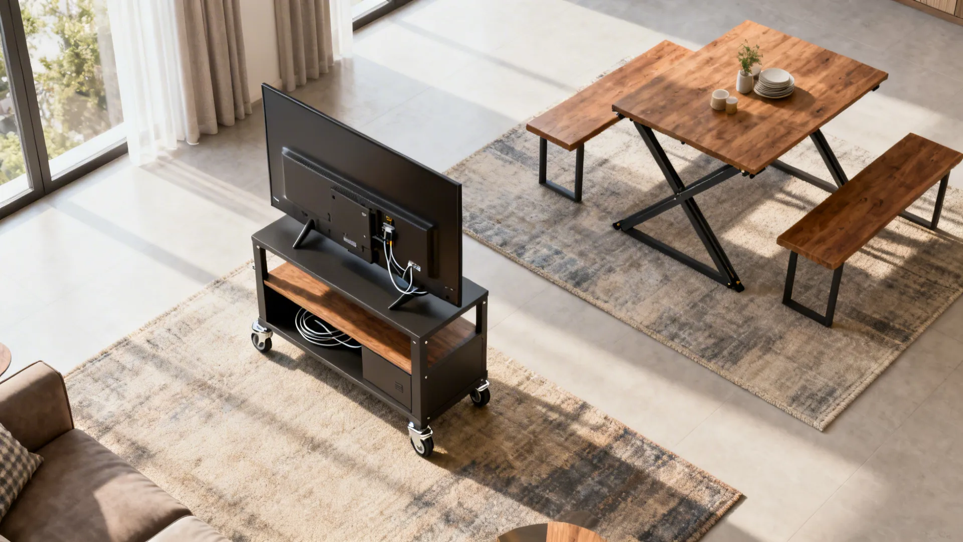 5. TV on a Rolling Stand for Flexible Zones