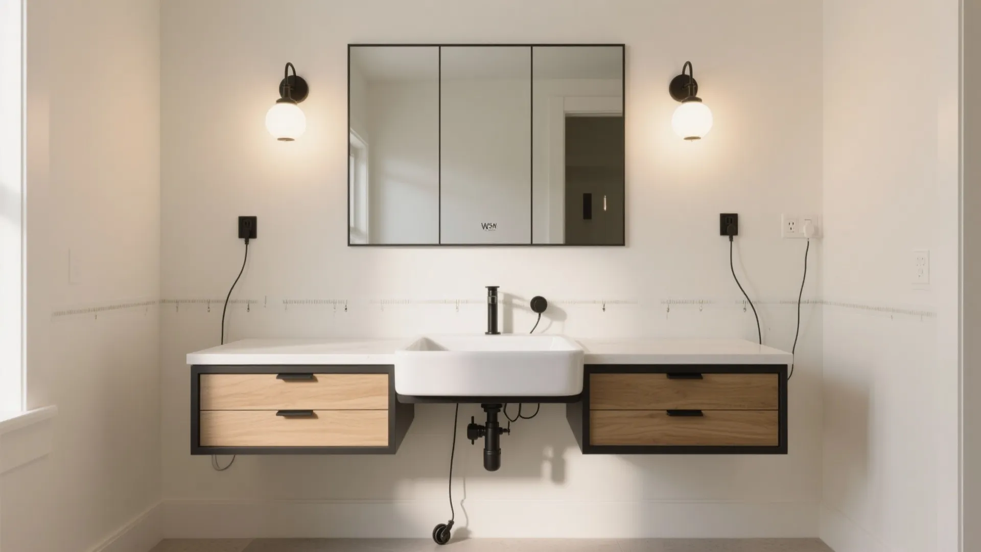 Rolling vanities and plug-in lighting that elevate the look