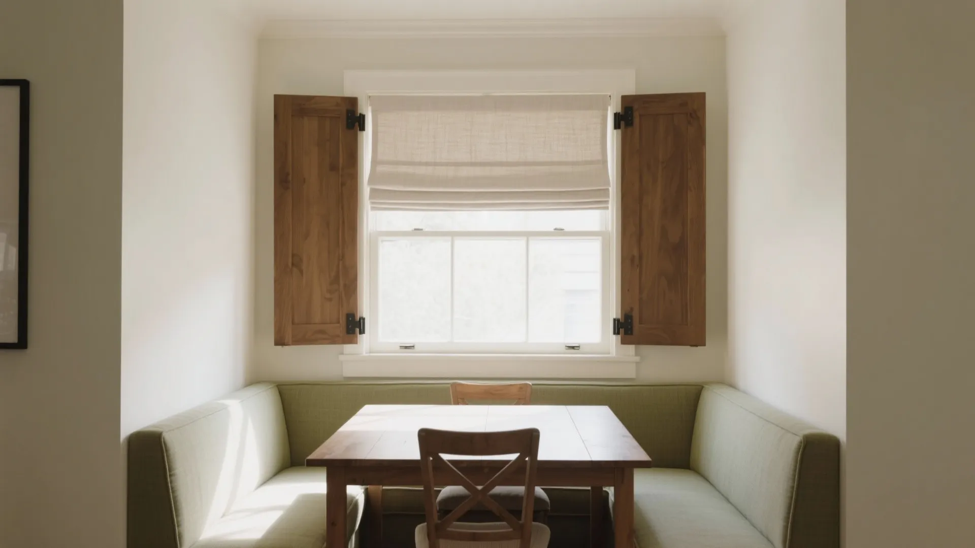 Idea 4: Roman shades with “dummy” side panels for tight spaces