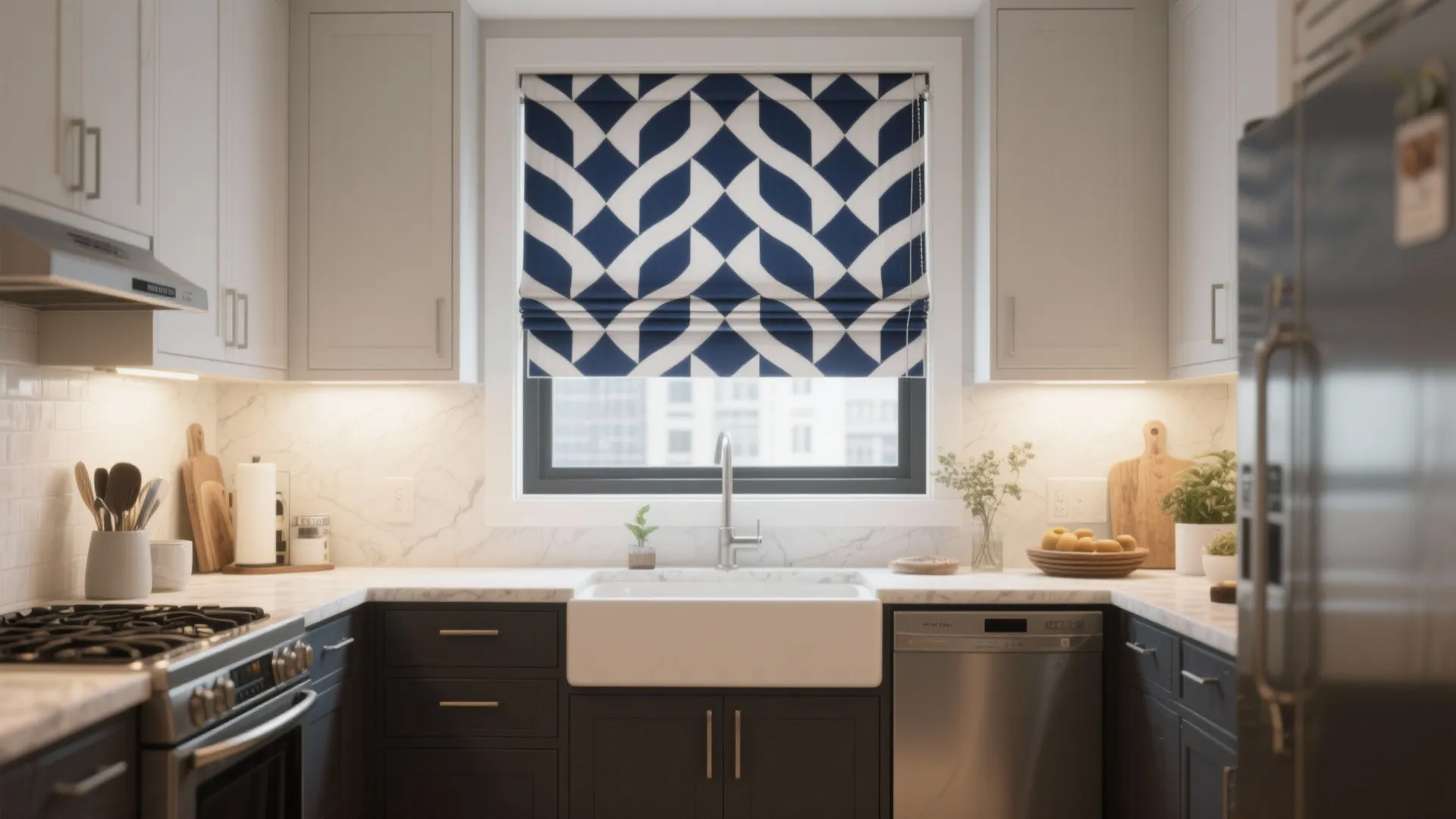 3. Roman shades with bold patterns