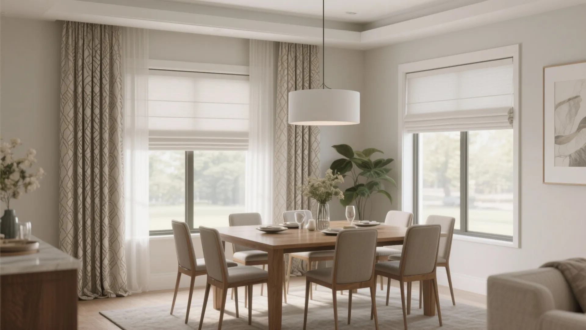 3. Roman Shades with Side Panels