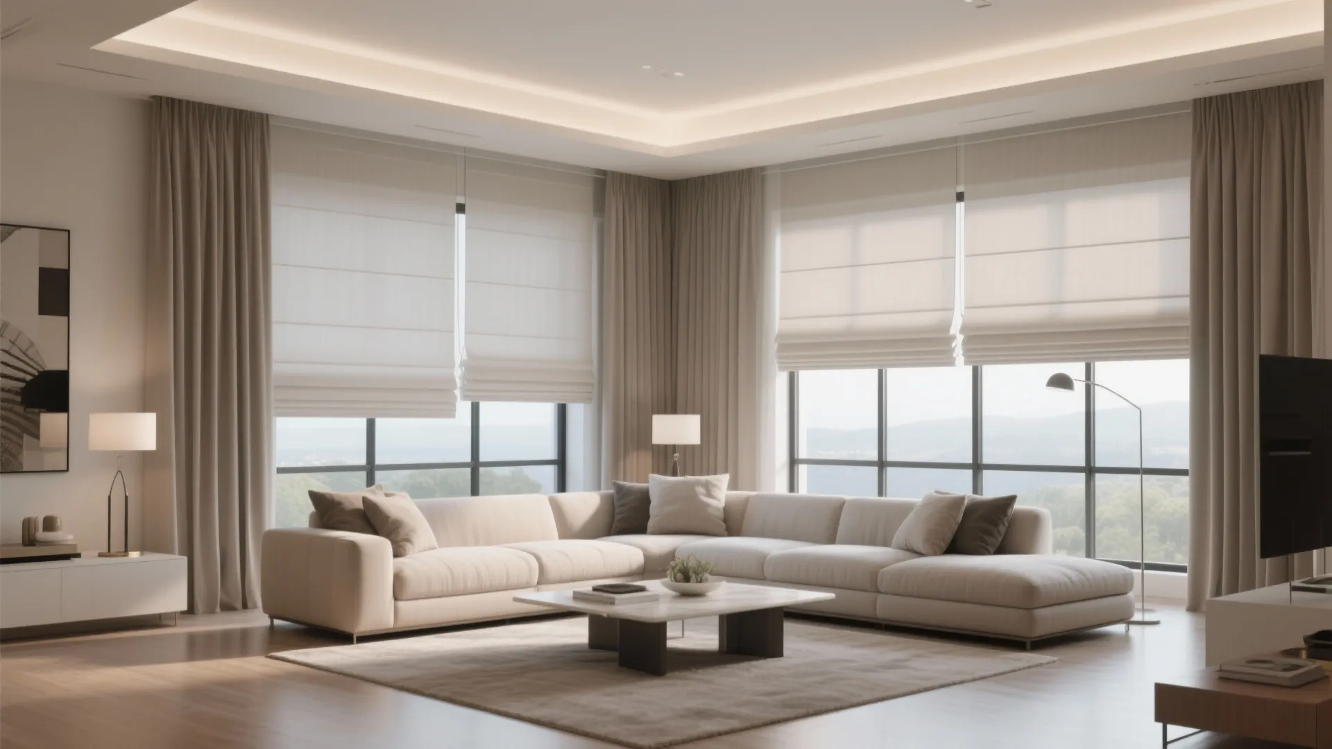 7. Roman Shades with Side Panels