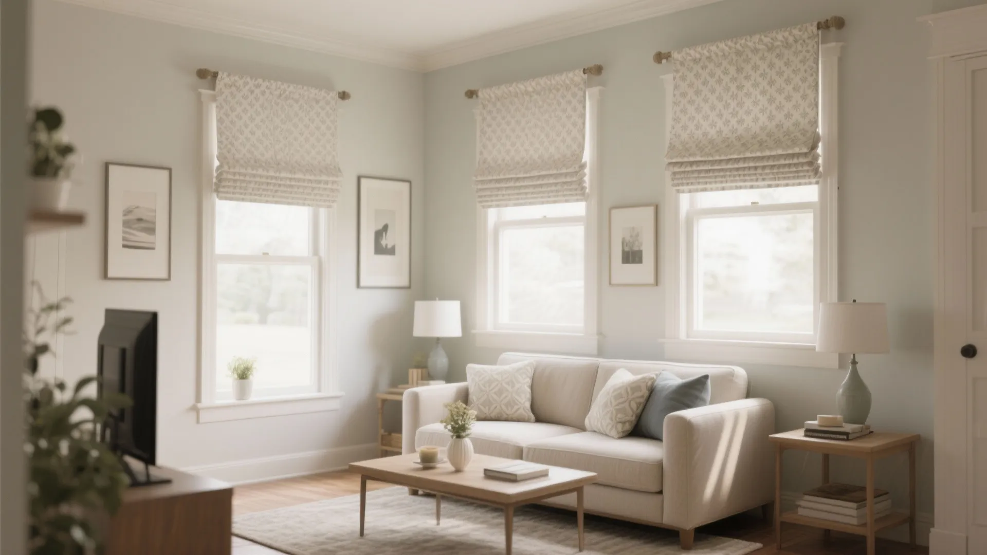 6. Roman Shades with Light Patterns