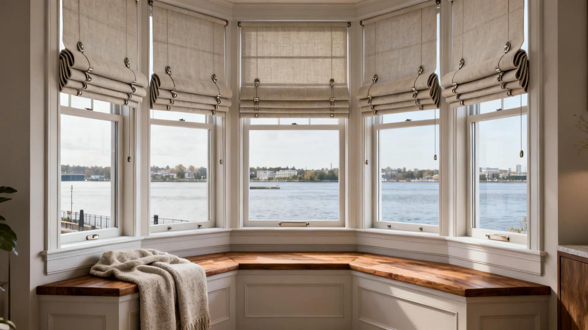 3. Roman shades for each bay segment