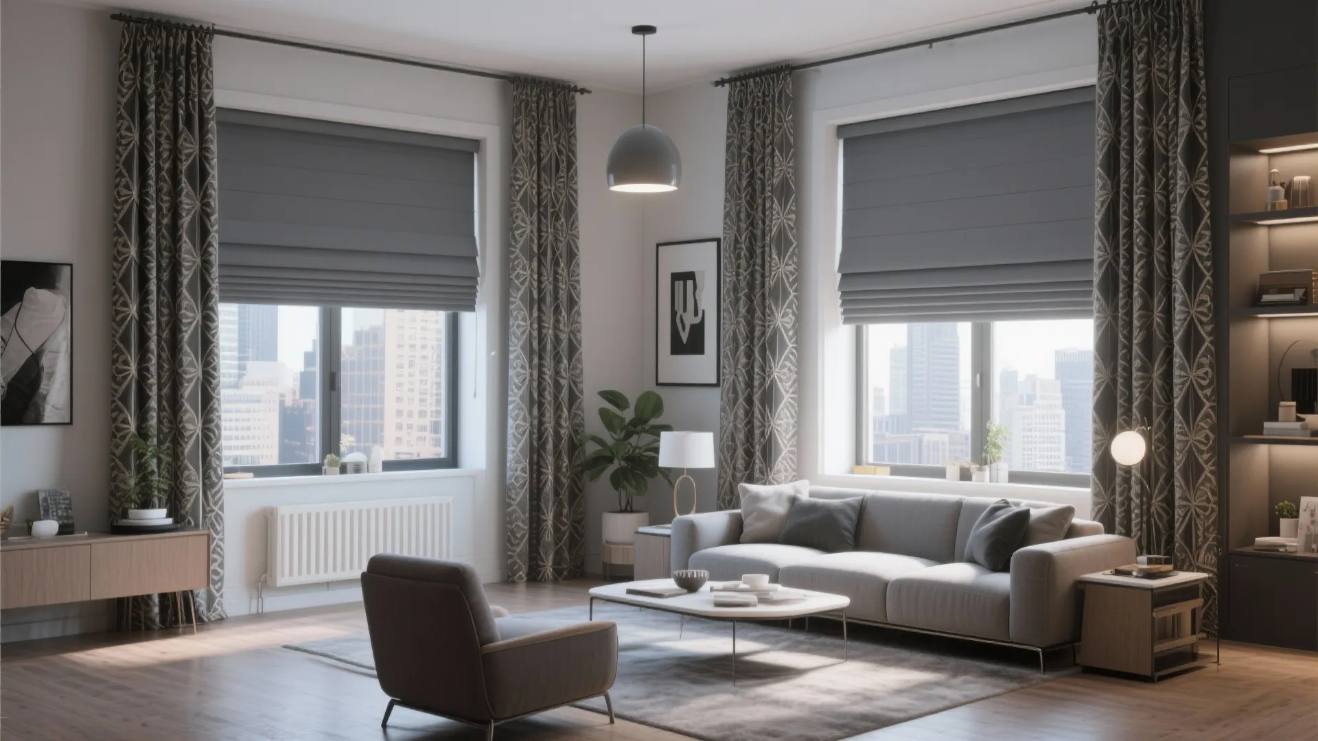 7. Roman Shades with Side Panels