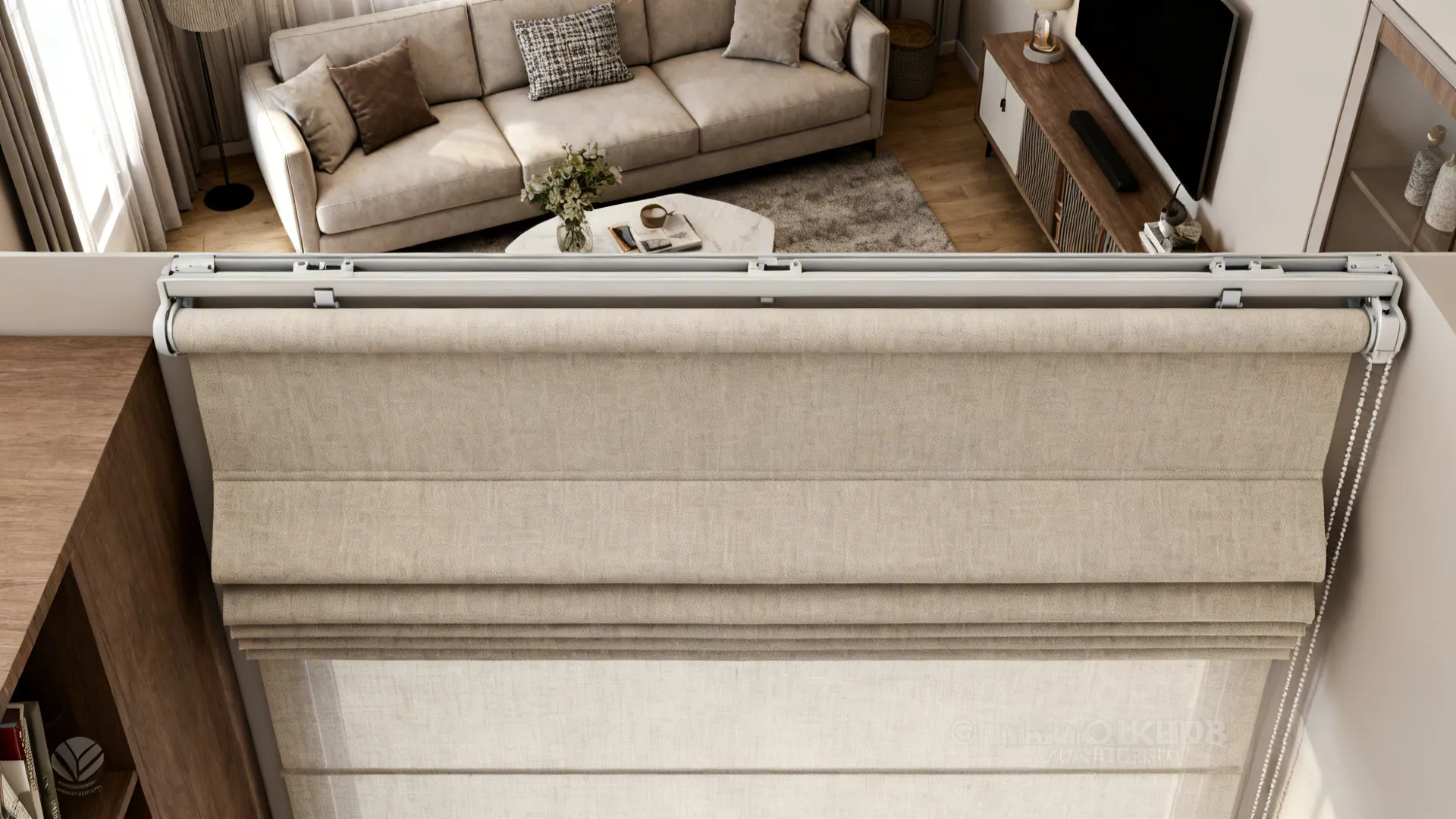 5. Track-mounted Roman shades