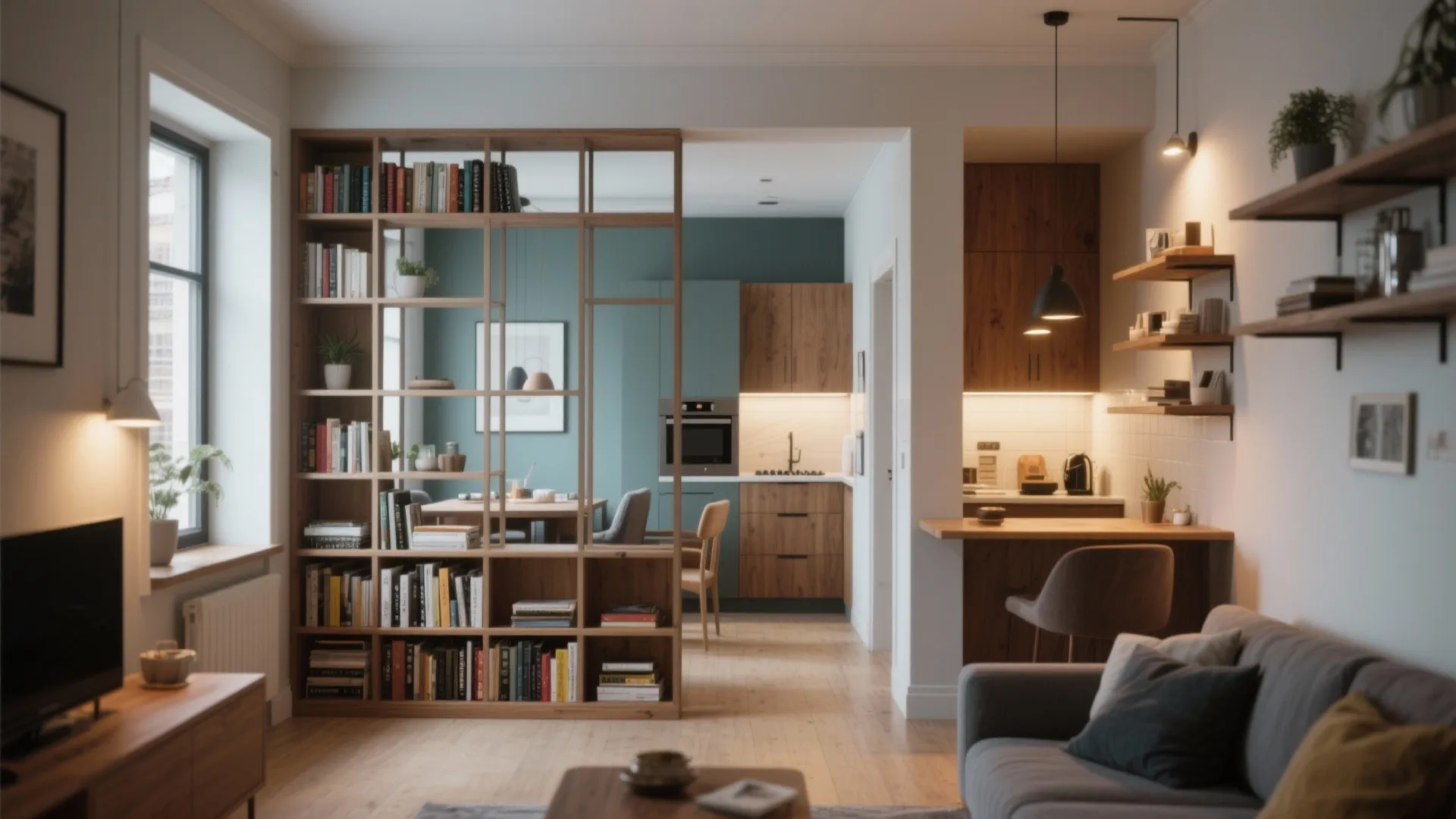 3. Bookcase as room divider — zoning with style