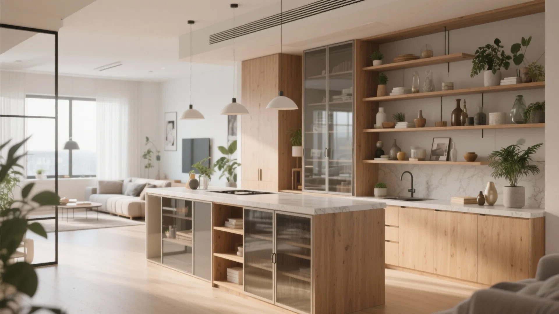 5. Room-divider peninsula with open shelving