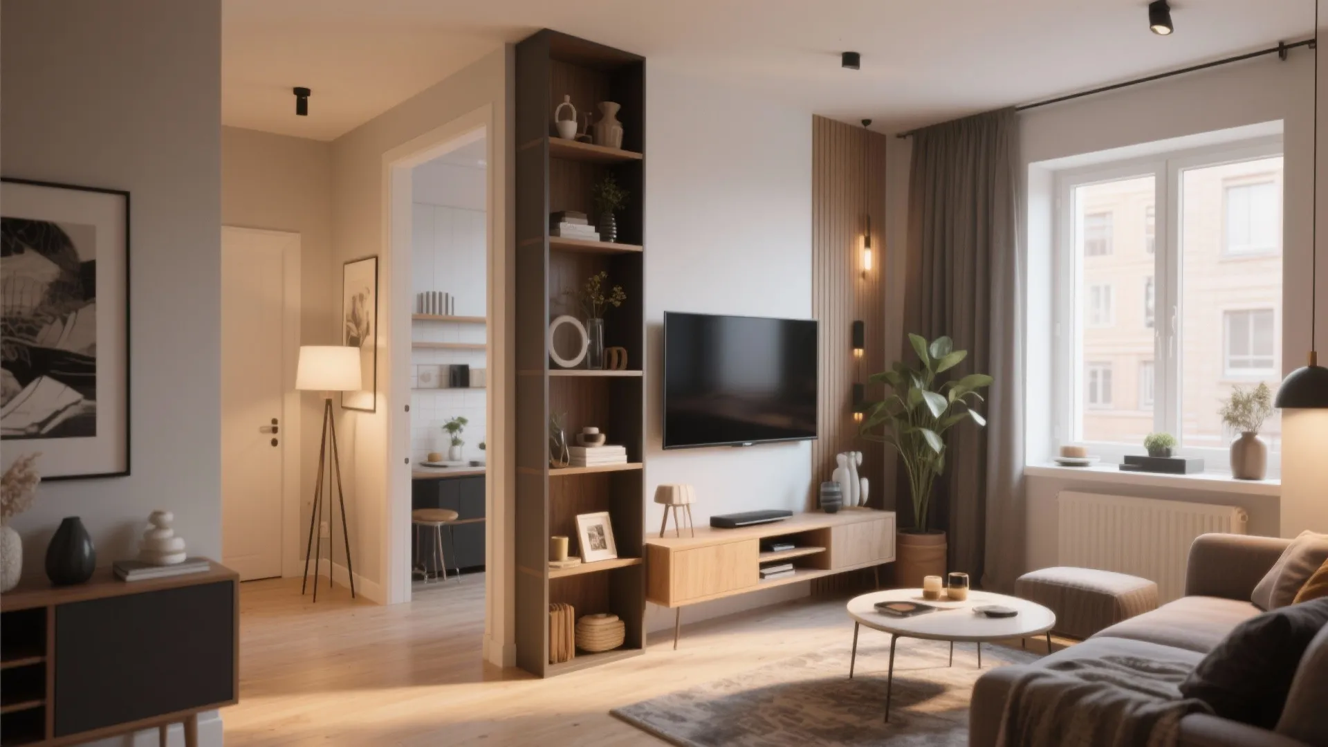 Room Divider with Integrated TV