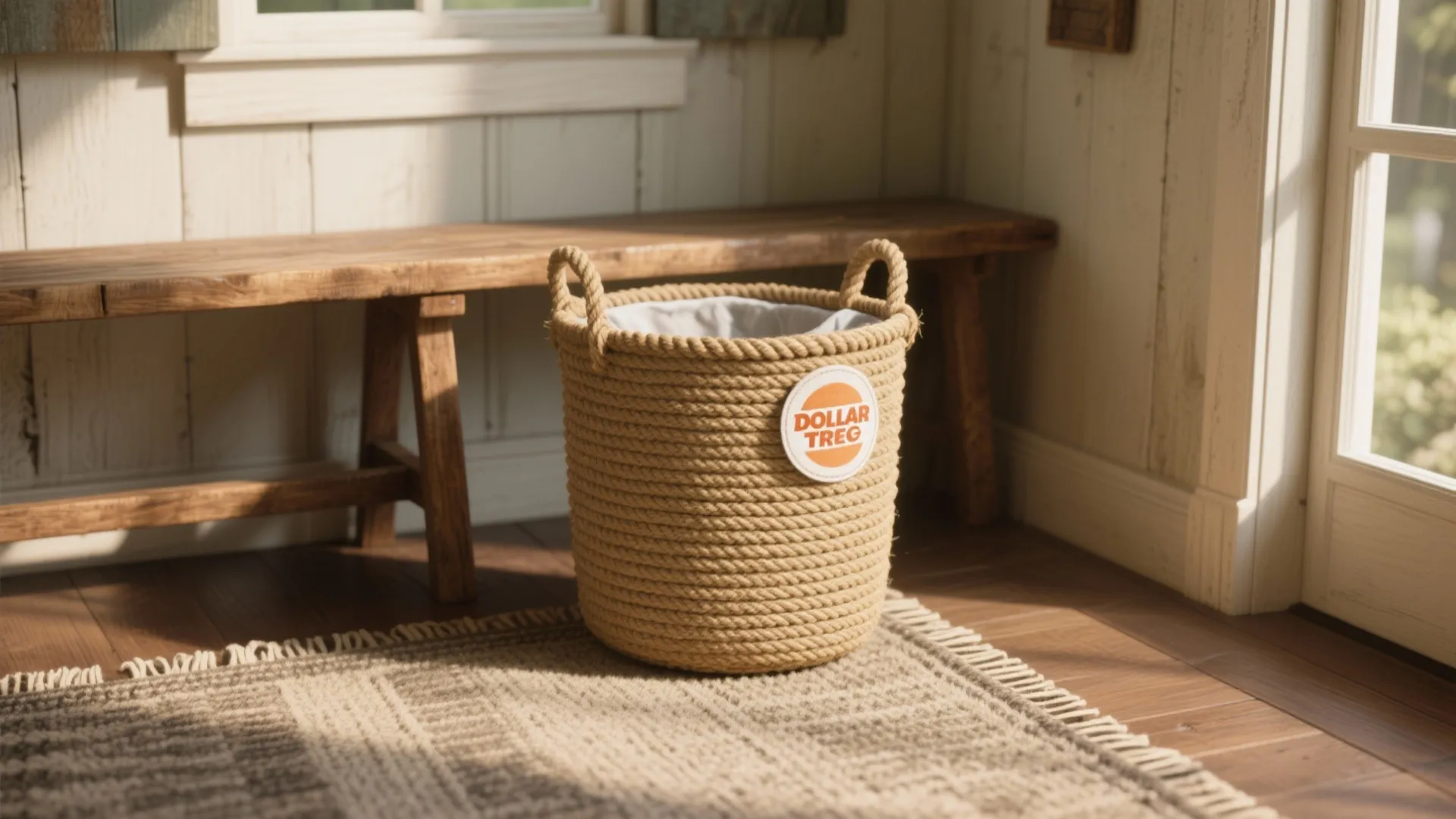 2. Rope-Wrapped Rustic Basket