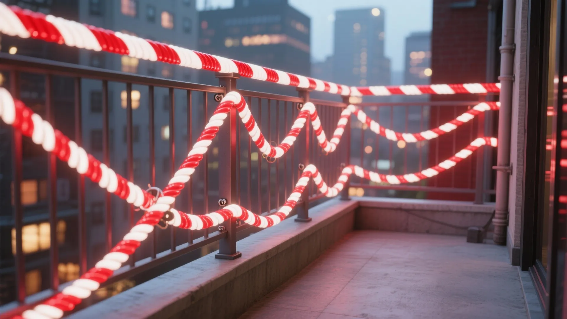 Railing Rope Lights in Candy-Cane Stripes