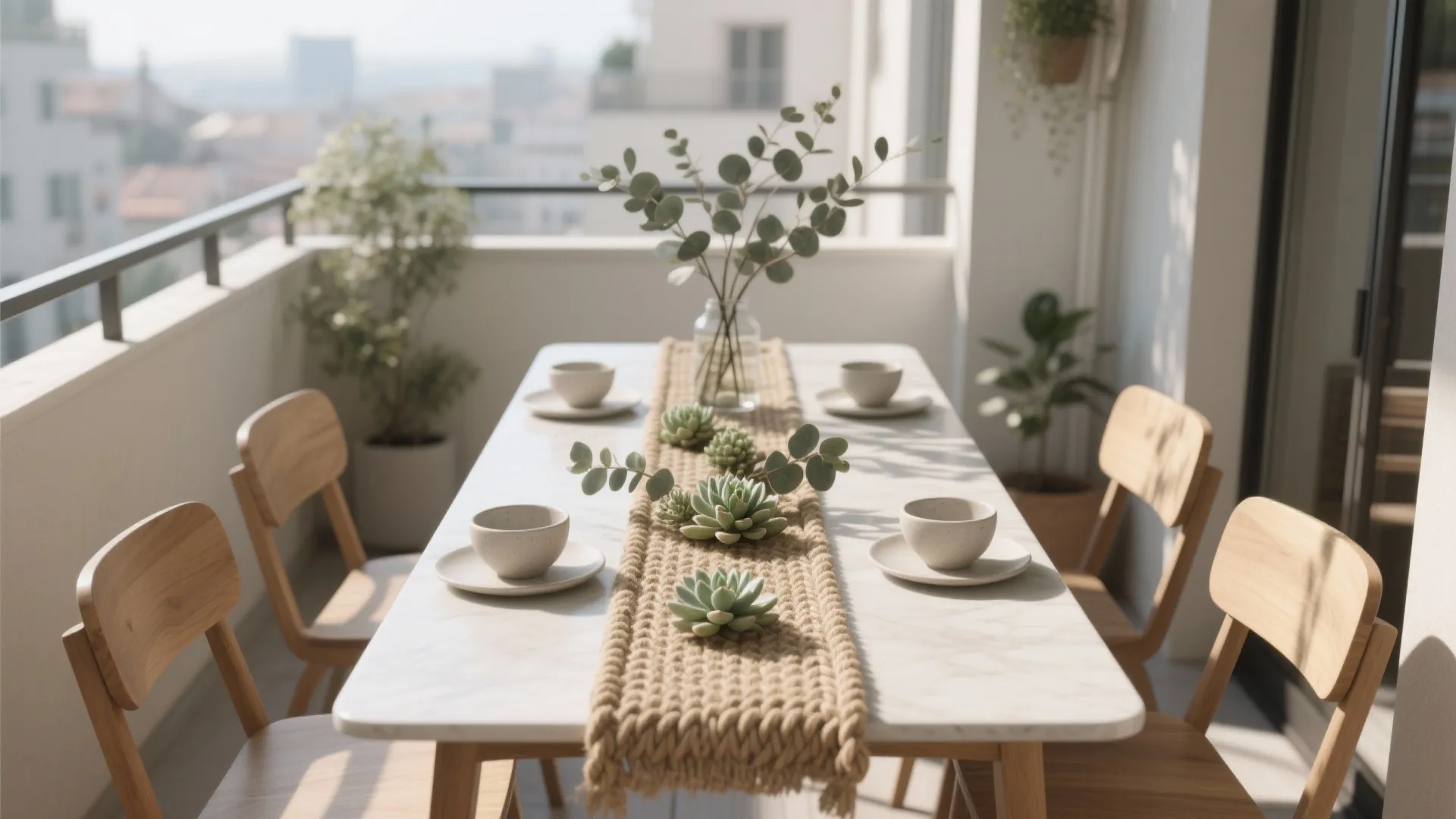 4. Greenery and Minimalist Rope Runner