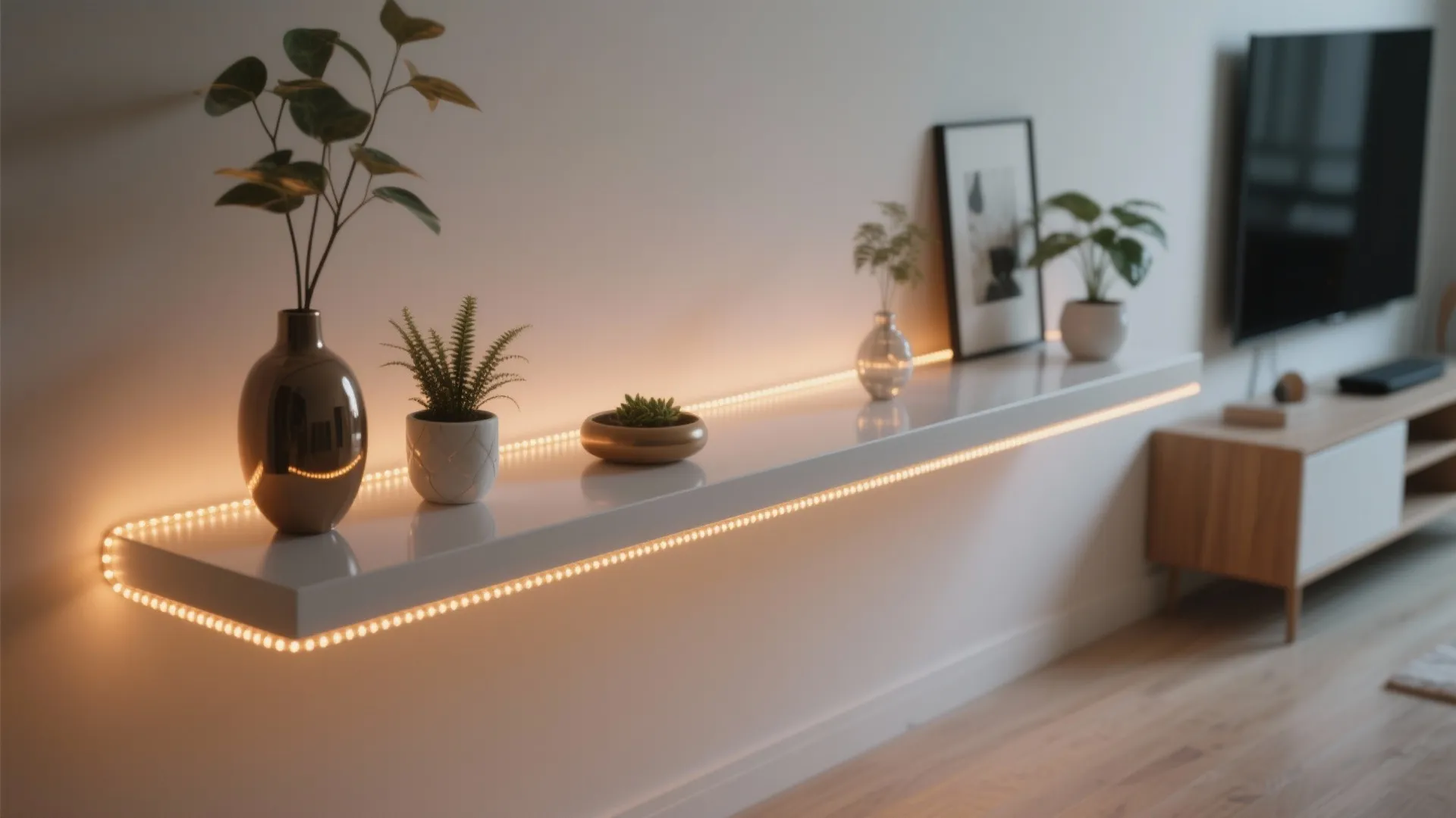 2. Festive Rope Lights Framing a Shelf