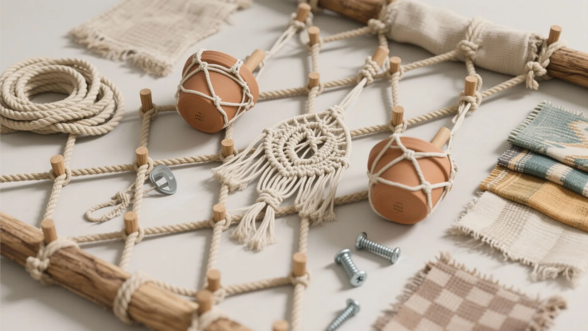 4. Rope and Peg Trellis: Boho, Flexible, and Gentle on Walls