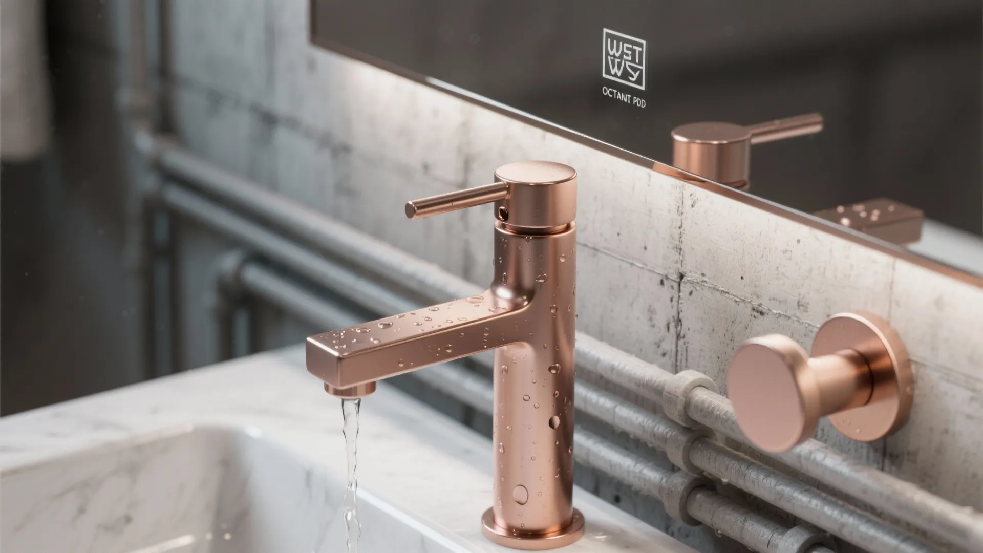 2. Rose Gold Hardware and Industrial Grey Fixtures