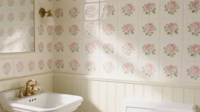 Vintage Rose Tile Bathroom Design – Romantic & Timeless