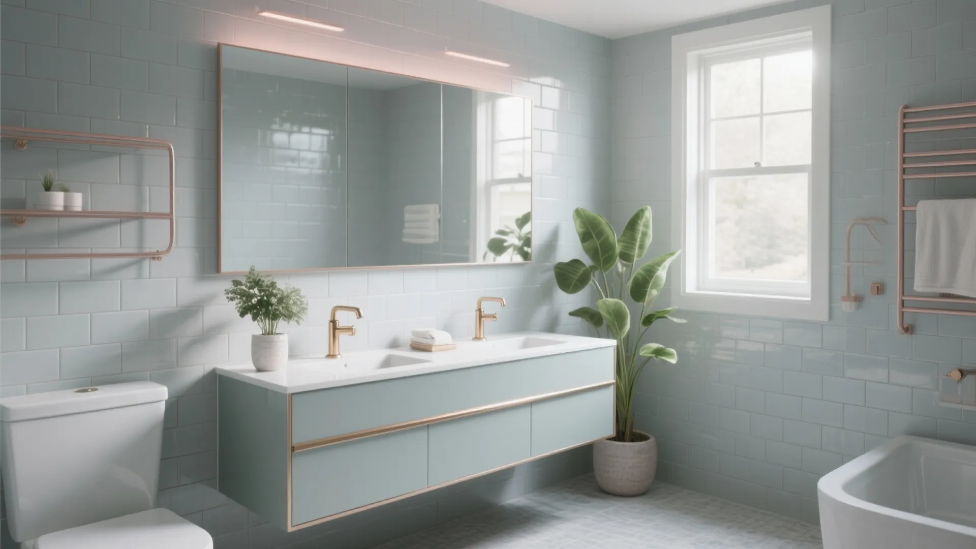 3. Warm Metals with Cool Tiles: contrast for depth