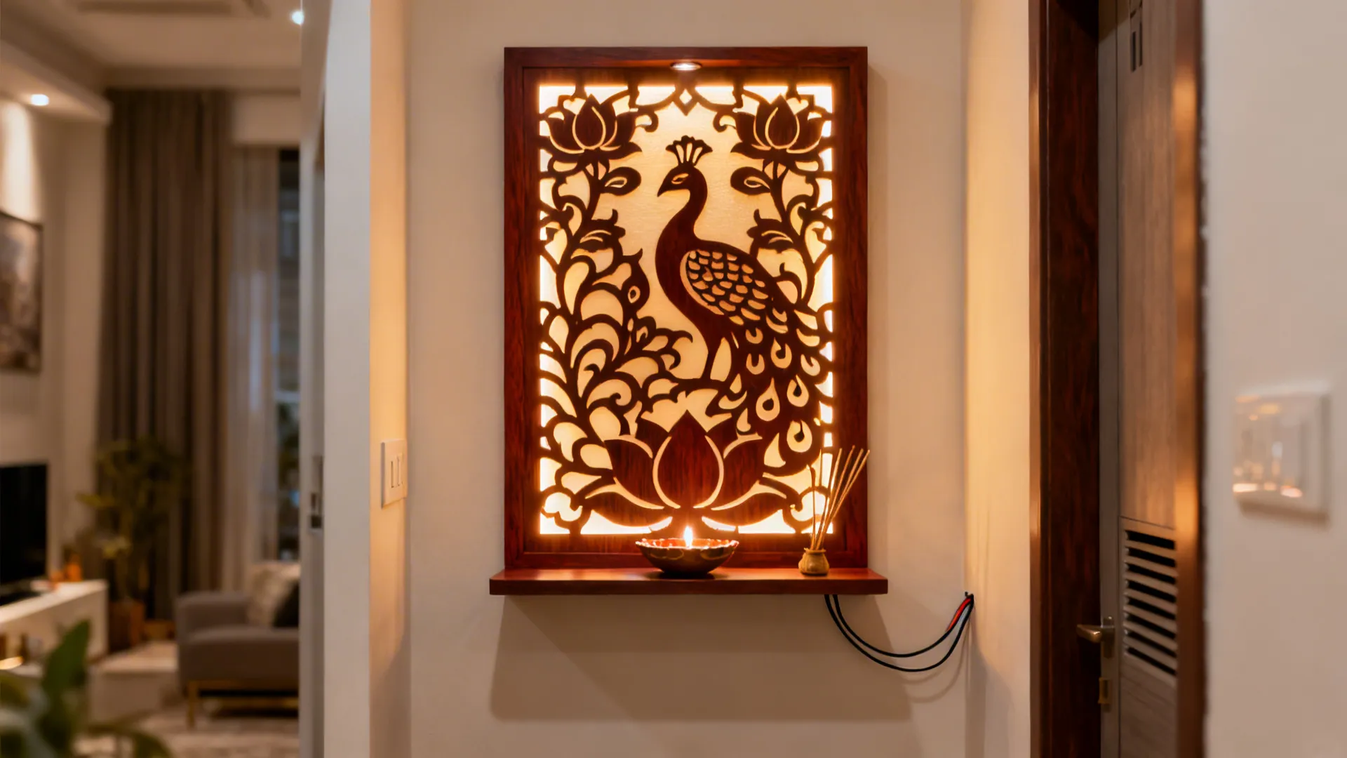 2) Backlit Jaali Panel In Rosewood Finish