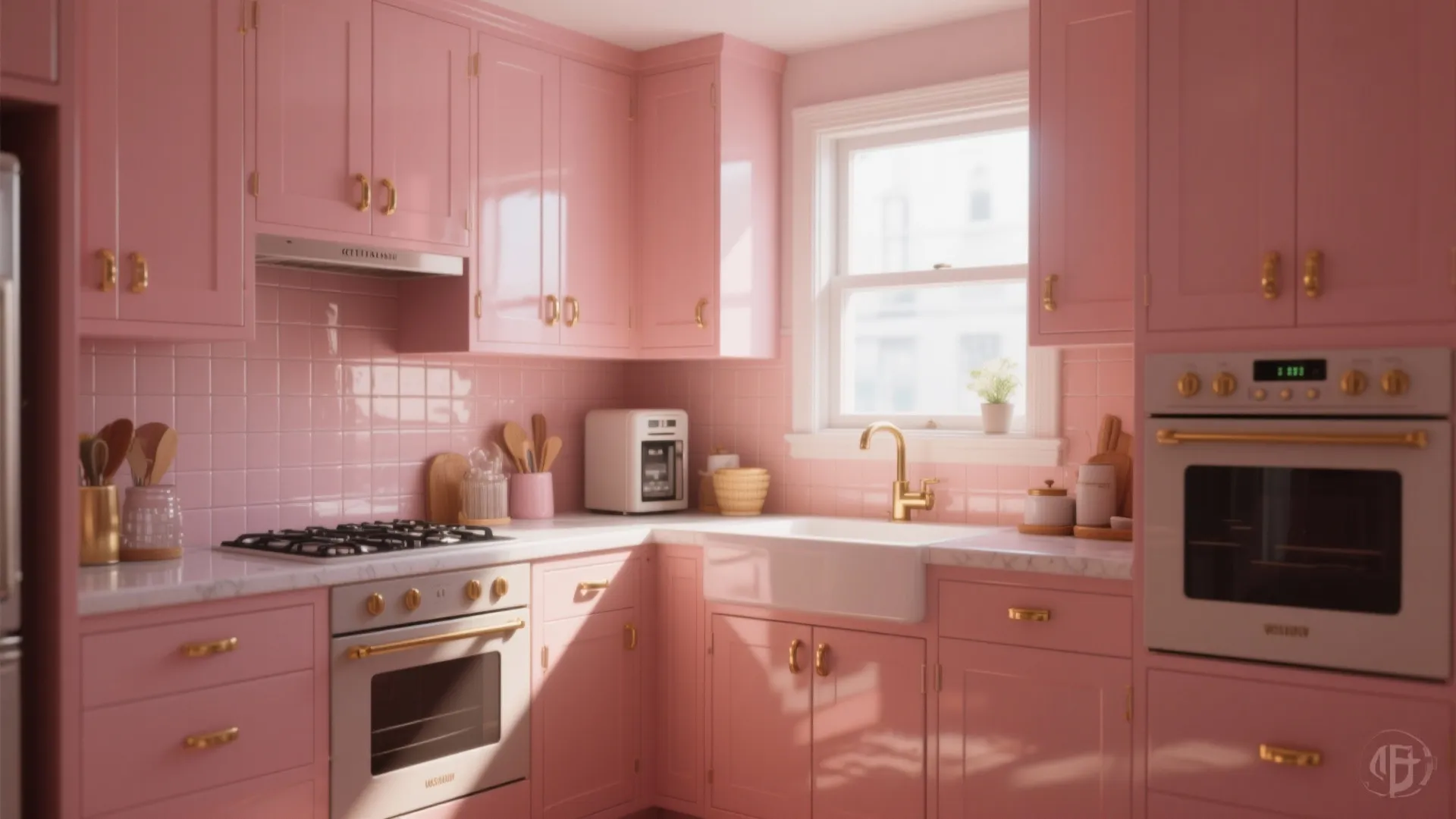 3. Bring Pink into Kitchens with Practical Finishes