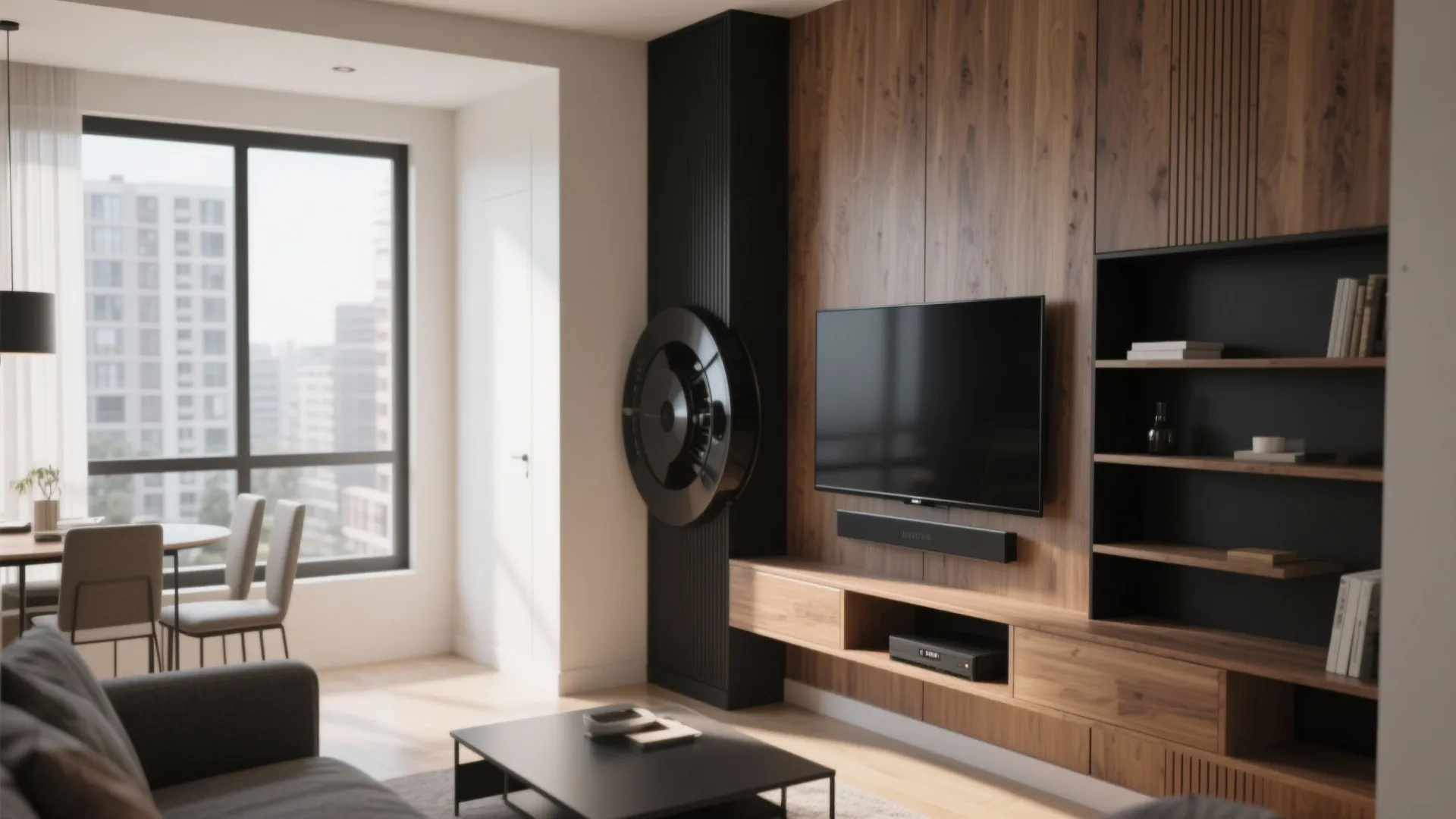Rotating TV & Storage Wall