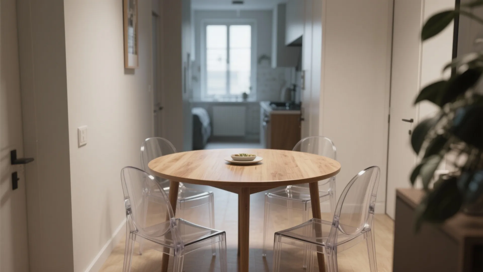 5. Round table and translucent chairs to keep things flowing