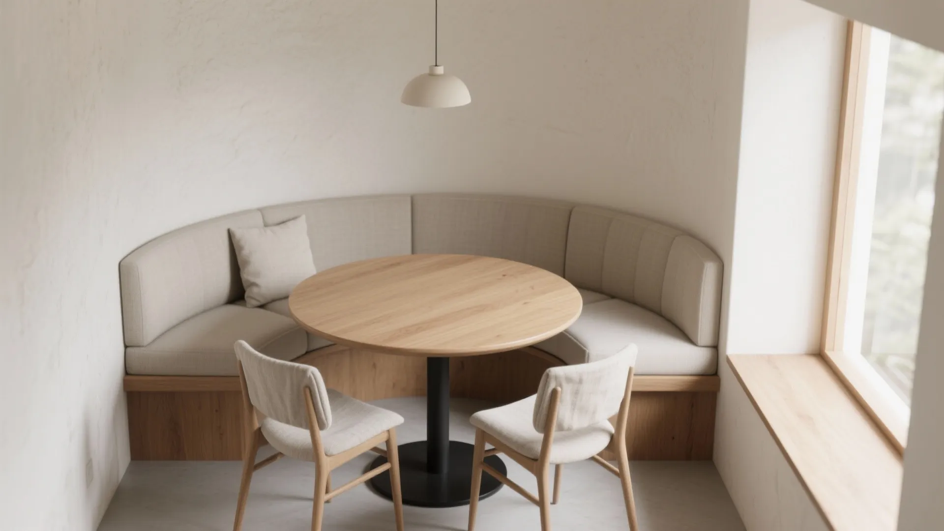 2) Round Table + Banquette Nook for Flow