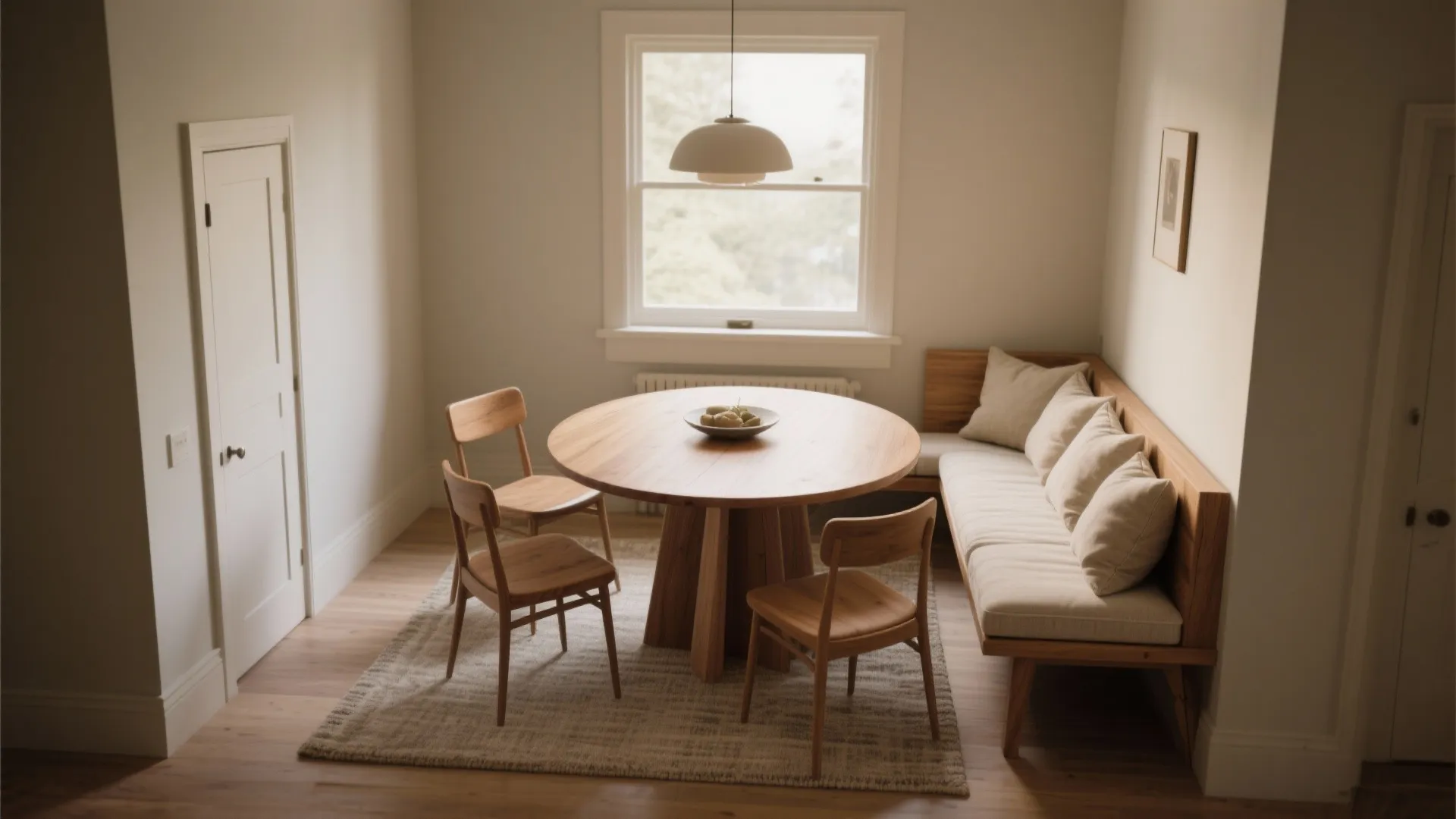 1. Round table + slim bench