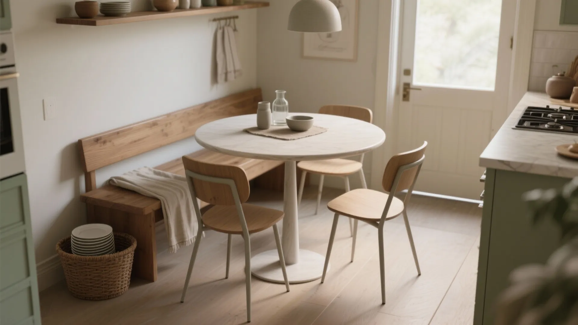 Compact Round Table + Bench Seating Layout