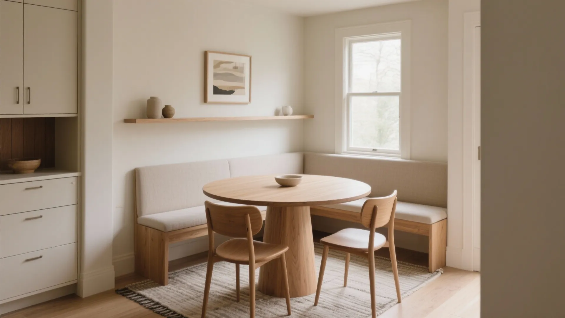 2) Round Table + Bench Seating for Better Flow