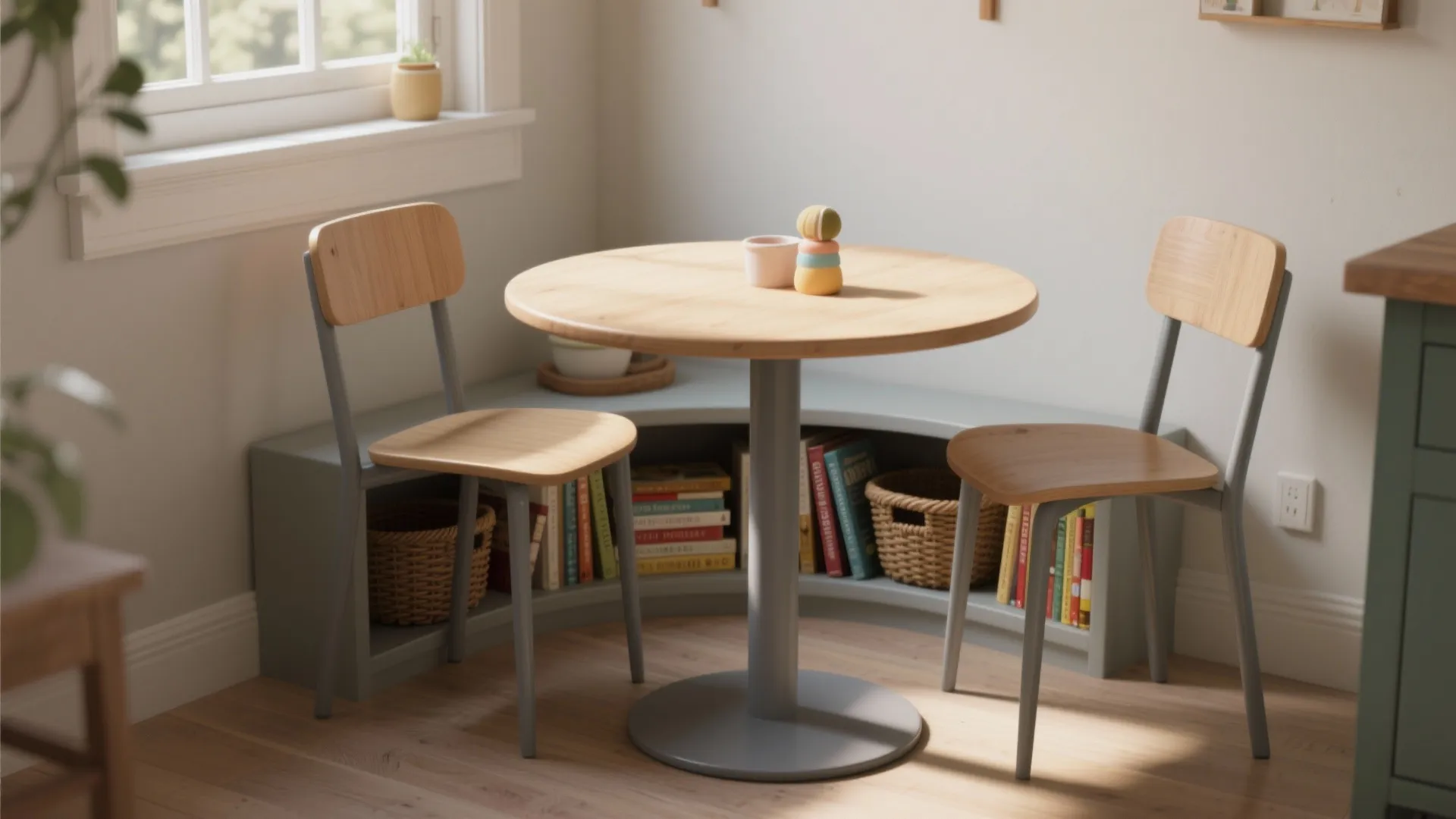 5. Round Bistro Table with Integrated Shelves