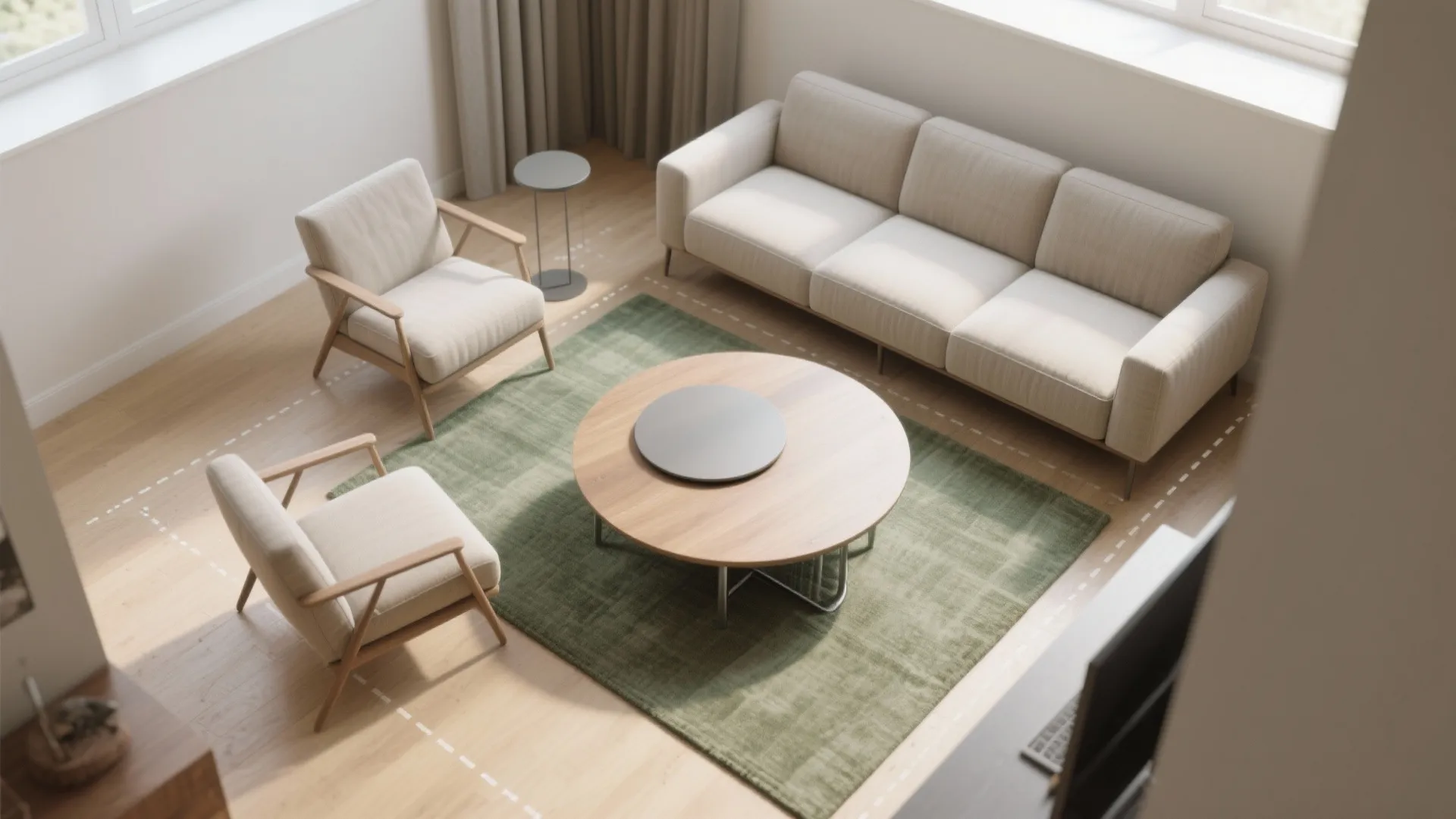 3) Choose a round coffee table to open pathways