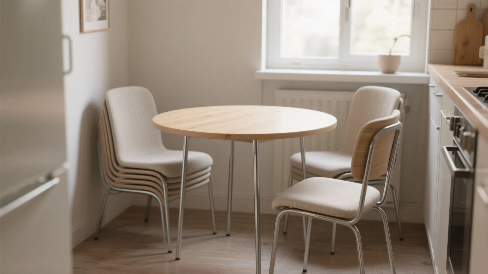 5. Round compact table and stackable chairs