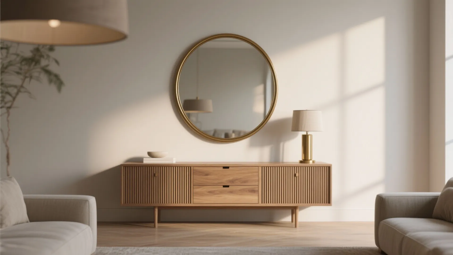 Round Mirror Above Console