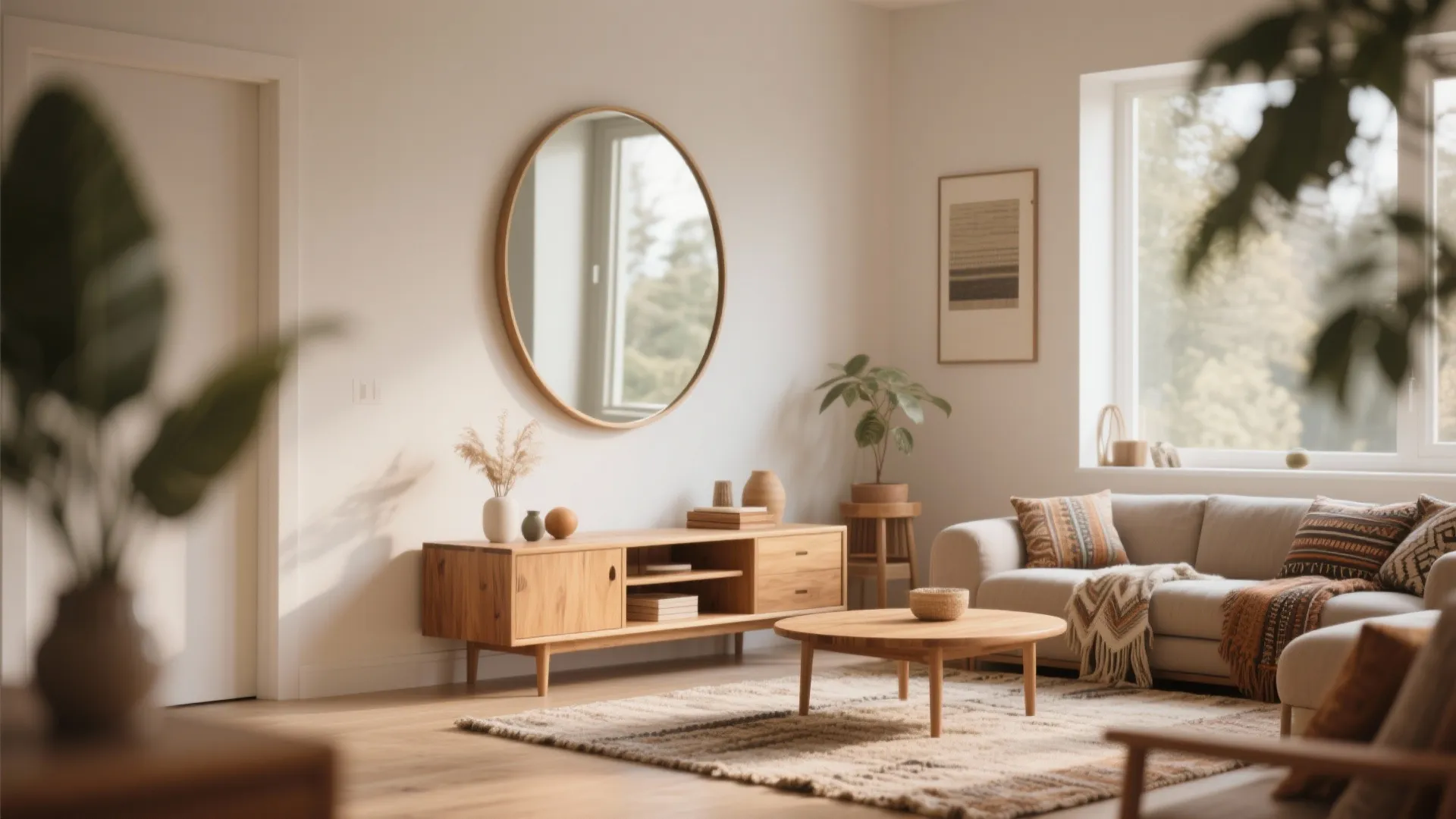 3. Corner-Mounted Round Mirrors